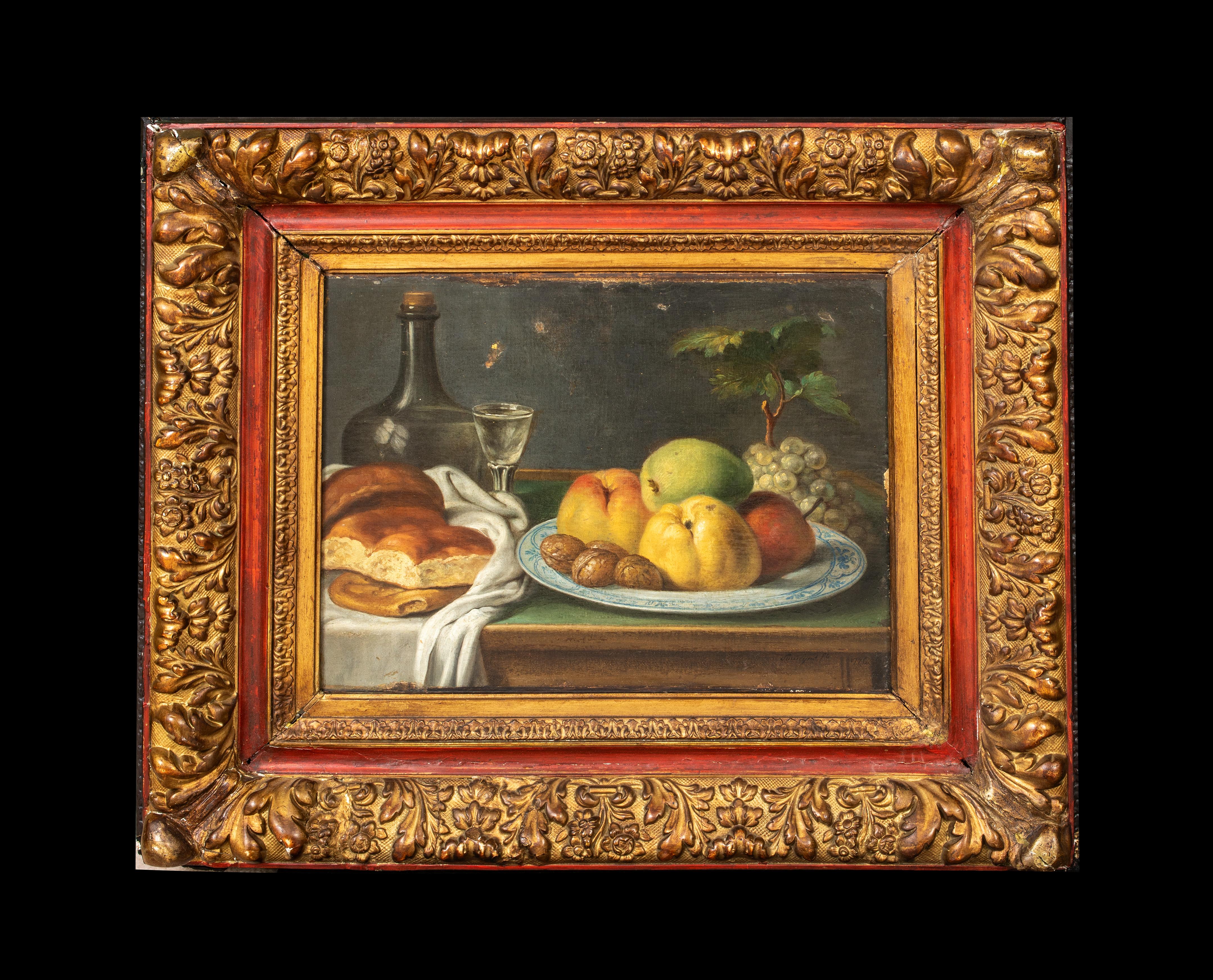 Stillleben mit Obst, Wein, Brot und Nussbaum, FLORIS CLAESZ VAN DYCK, 17. Jahrhundert (Braun), Still-Life Painting, von Unknown