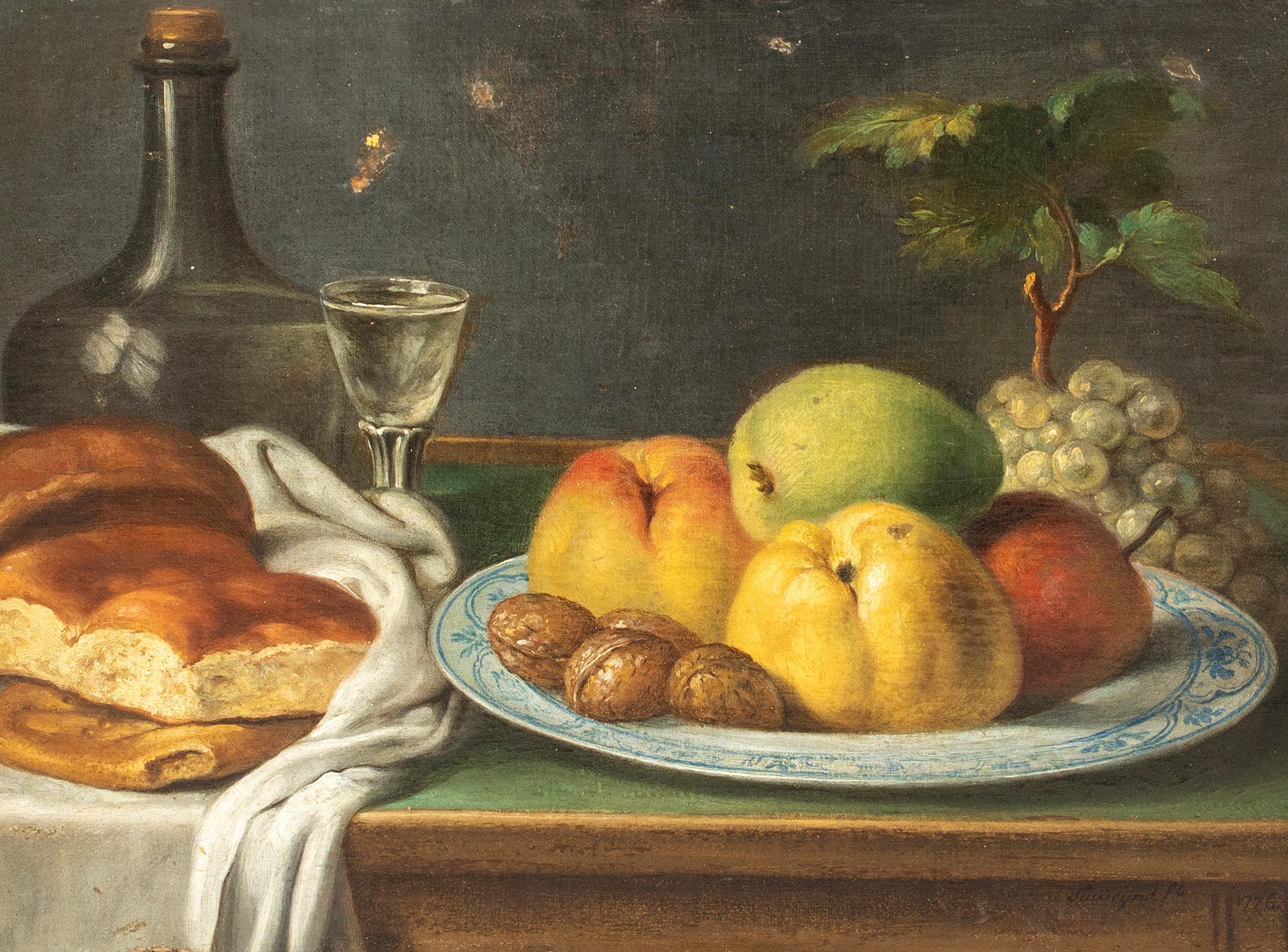 Stillleben mit Obst, Wein, Brot und Nussbaum, FLORIS CLAESZ VAN DYCK, 17. Jahrhundert 1
