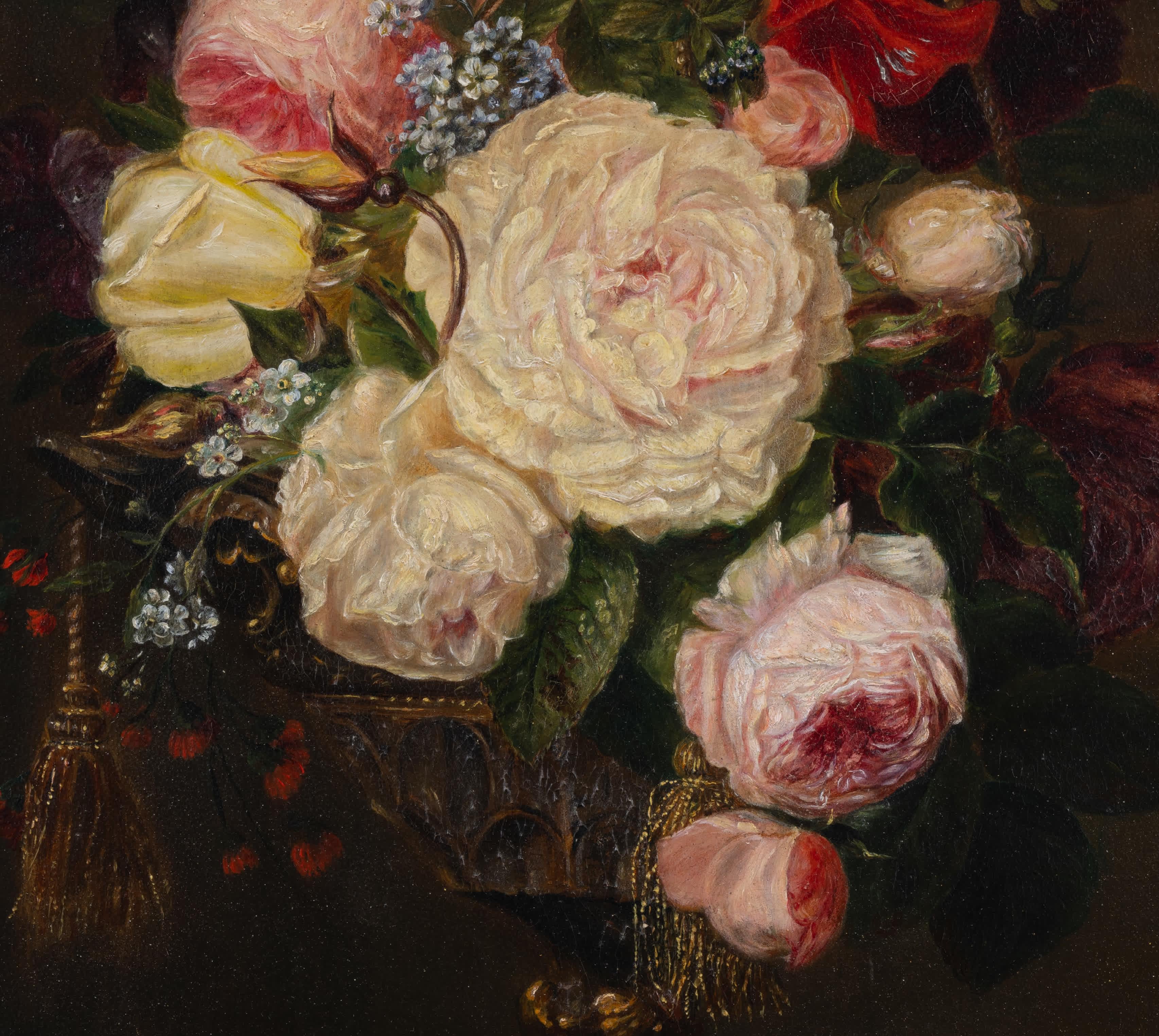 Stilleben mit hängendem Blumenkorb (Braun), Still-Life Painting, von Unknown