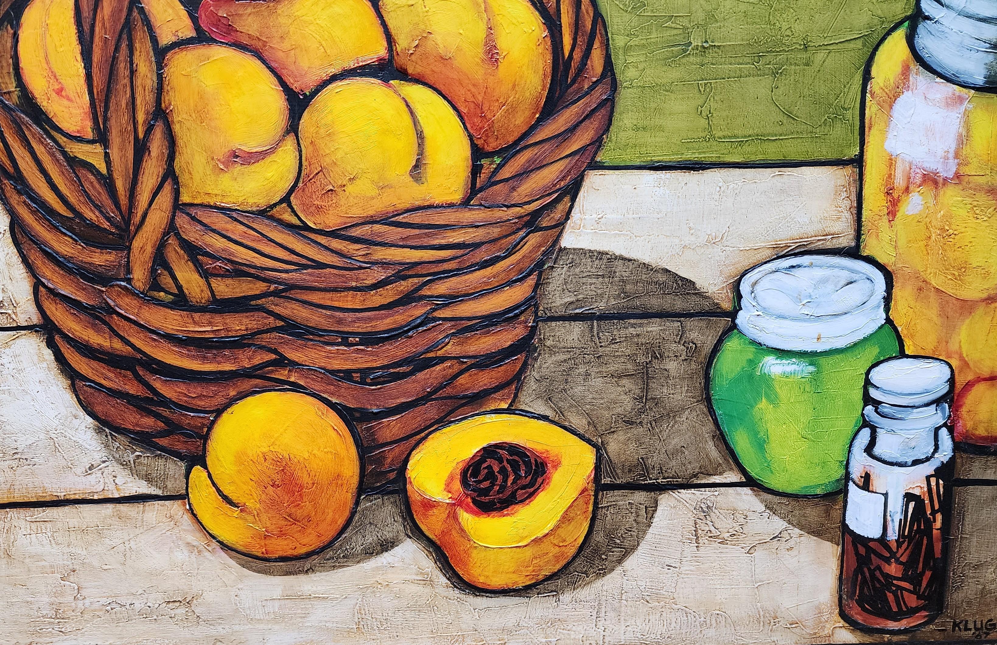 Stilleben mit Pfirsichen, Mid Century Mondern (Braun), Still-Life Painting, von Unknown