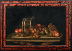 Still Life Of Pears, Apples and Grapes in an upturned basket, 17th Century