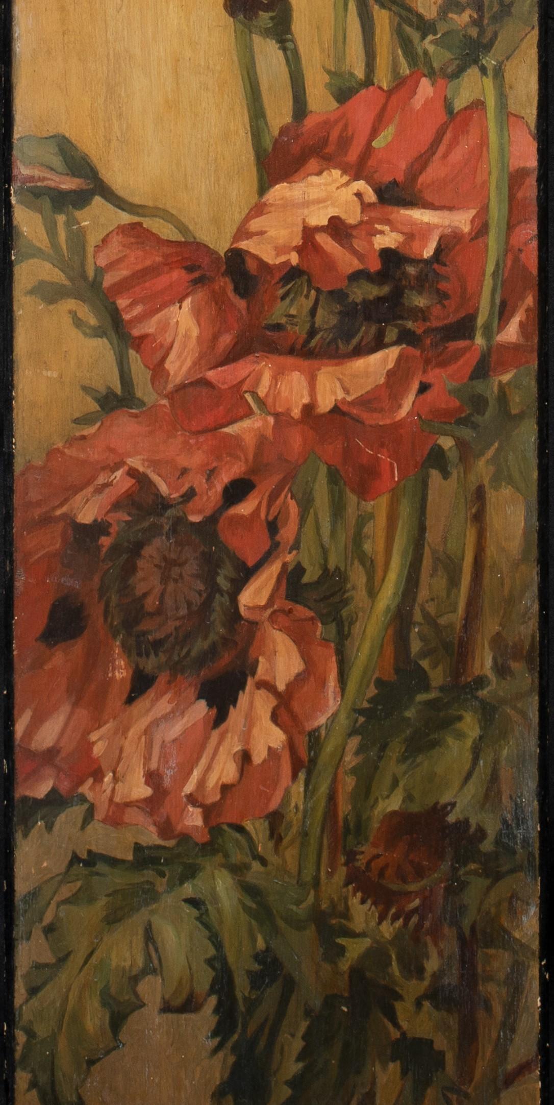 Still Life Of Poppies, 19th Century  - Black Still-Life Painting by Unknown