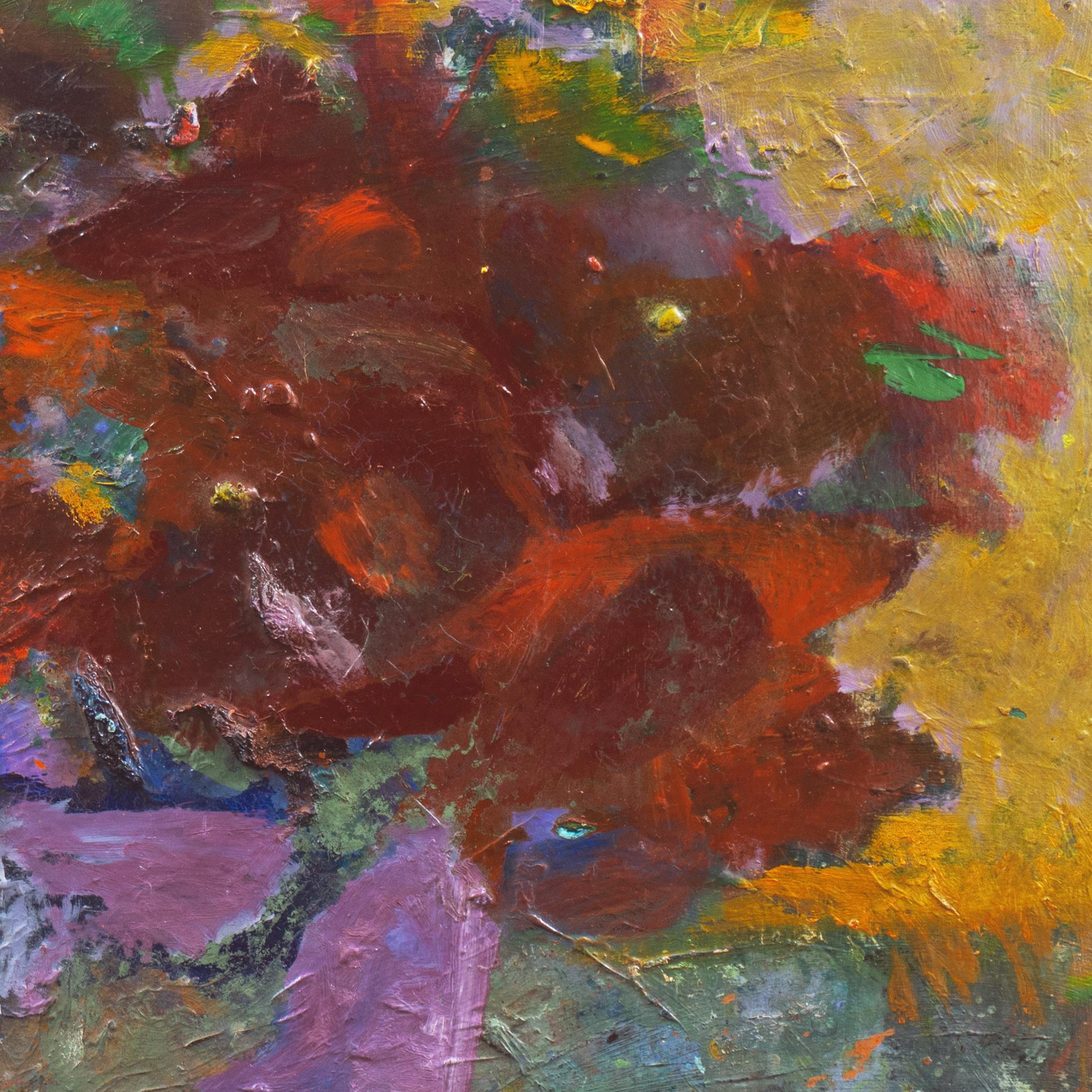 'Still Life of Poppies', Mid-century, American School Expressionist Floral Oil - Brown Still-Life Painting by Unknown
