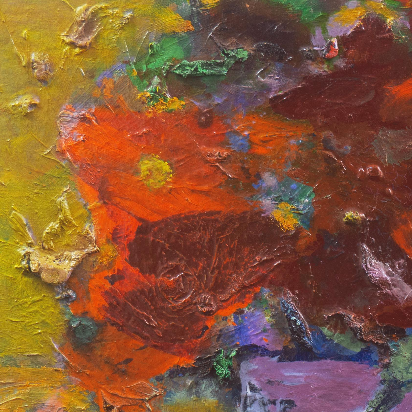 « Still Life of Poppies », huile expressionniste florale de l'école américaine, milieu du siècle dernier en vente 5