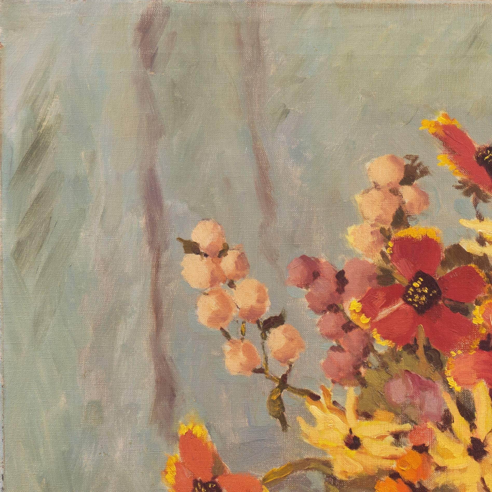 'Still Life, Rust and Jade', American School Spring Flowers  Post-Impressionist  1