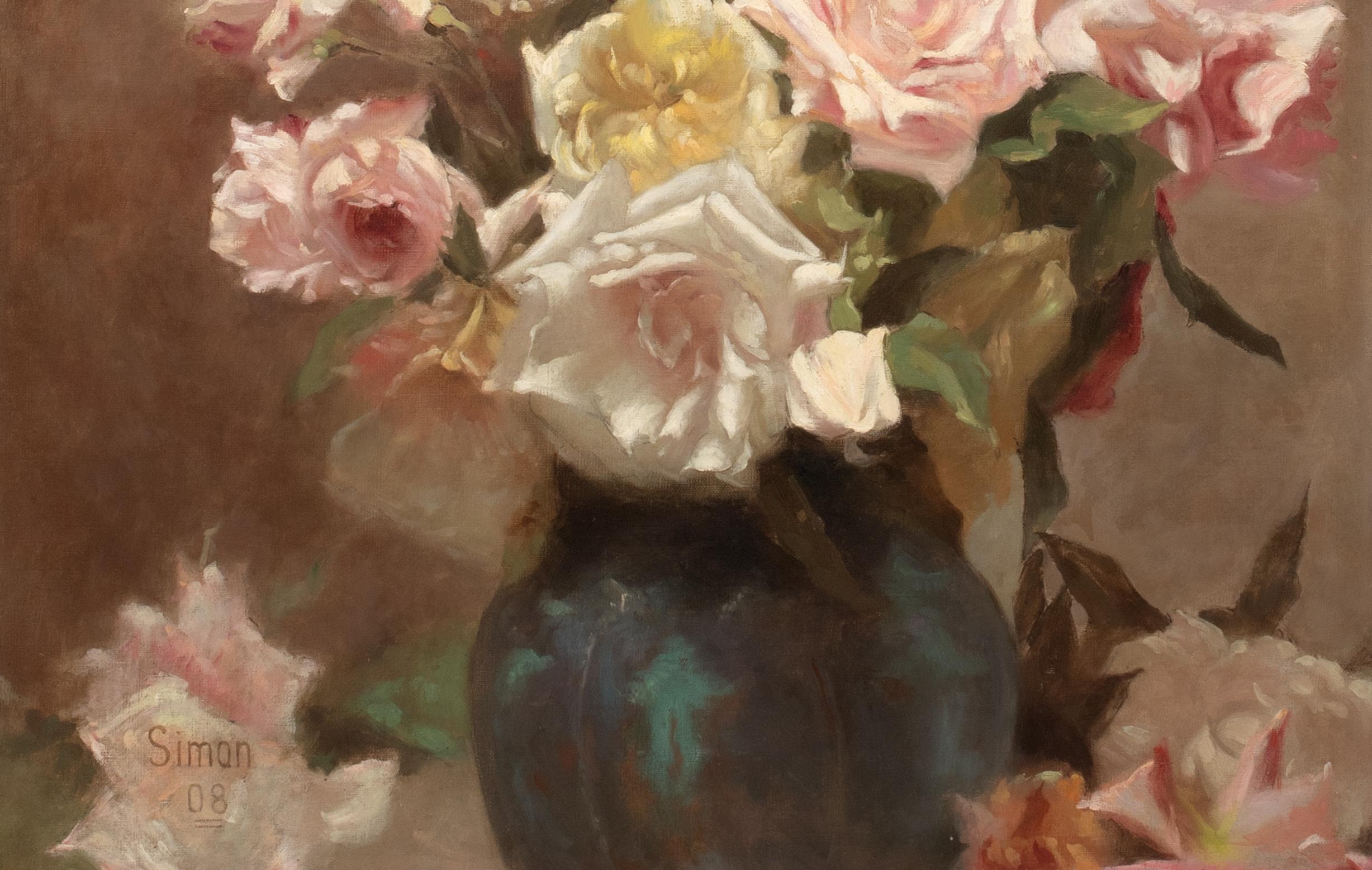 Still Life Of Summer Roses, dated 1908   by LUCIEN SIMON (1861-1905) For Sale 7