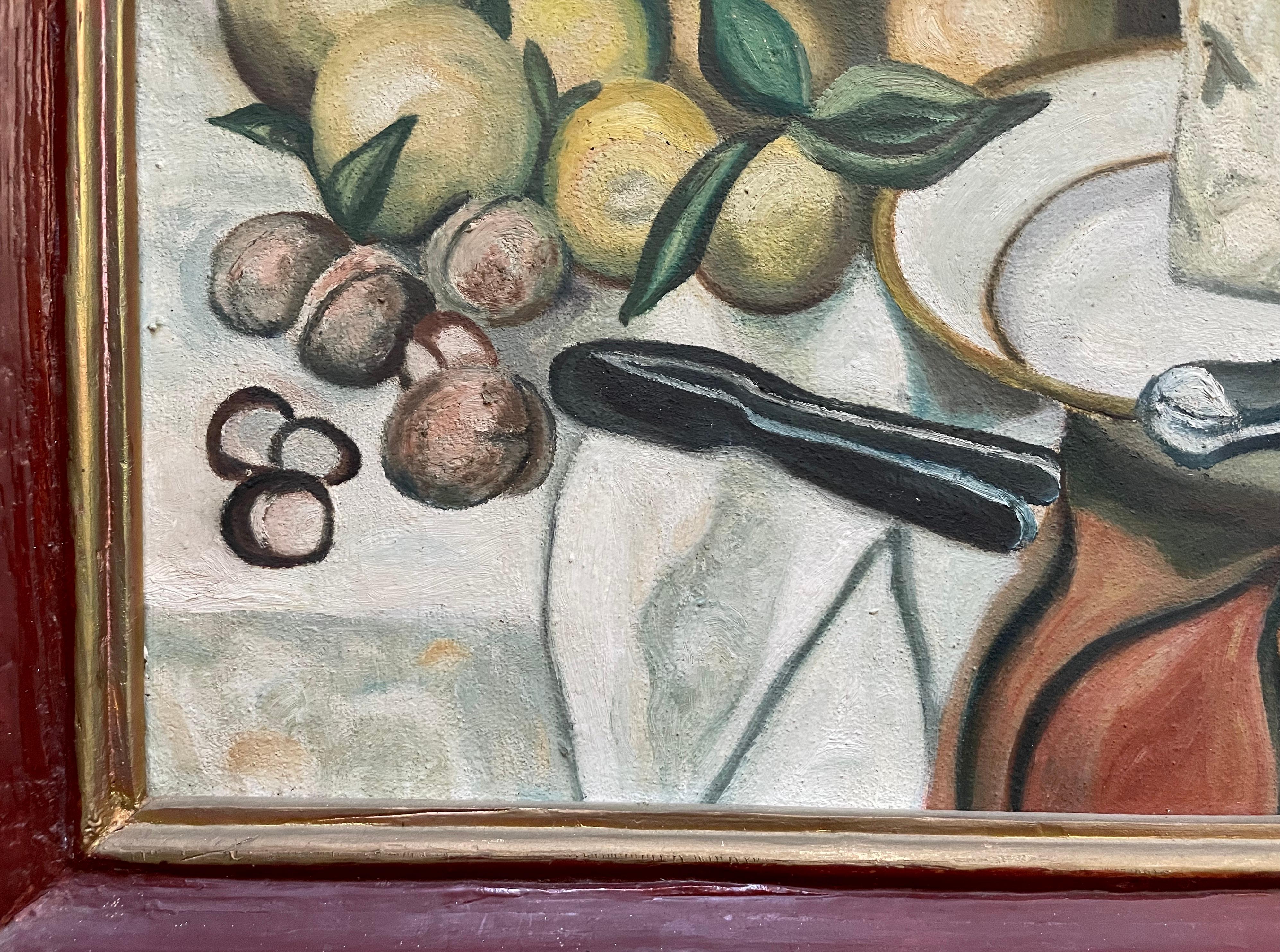 Naturaleza muerta, óleo sobre lienzo, mediados del siglo XX en venta 2