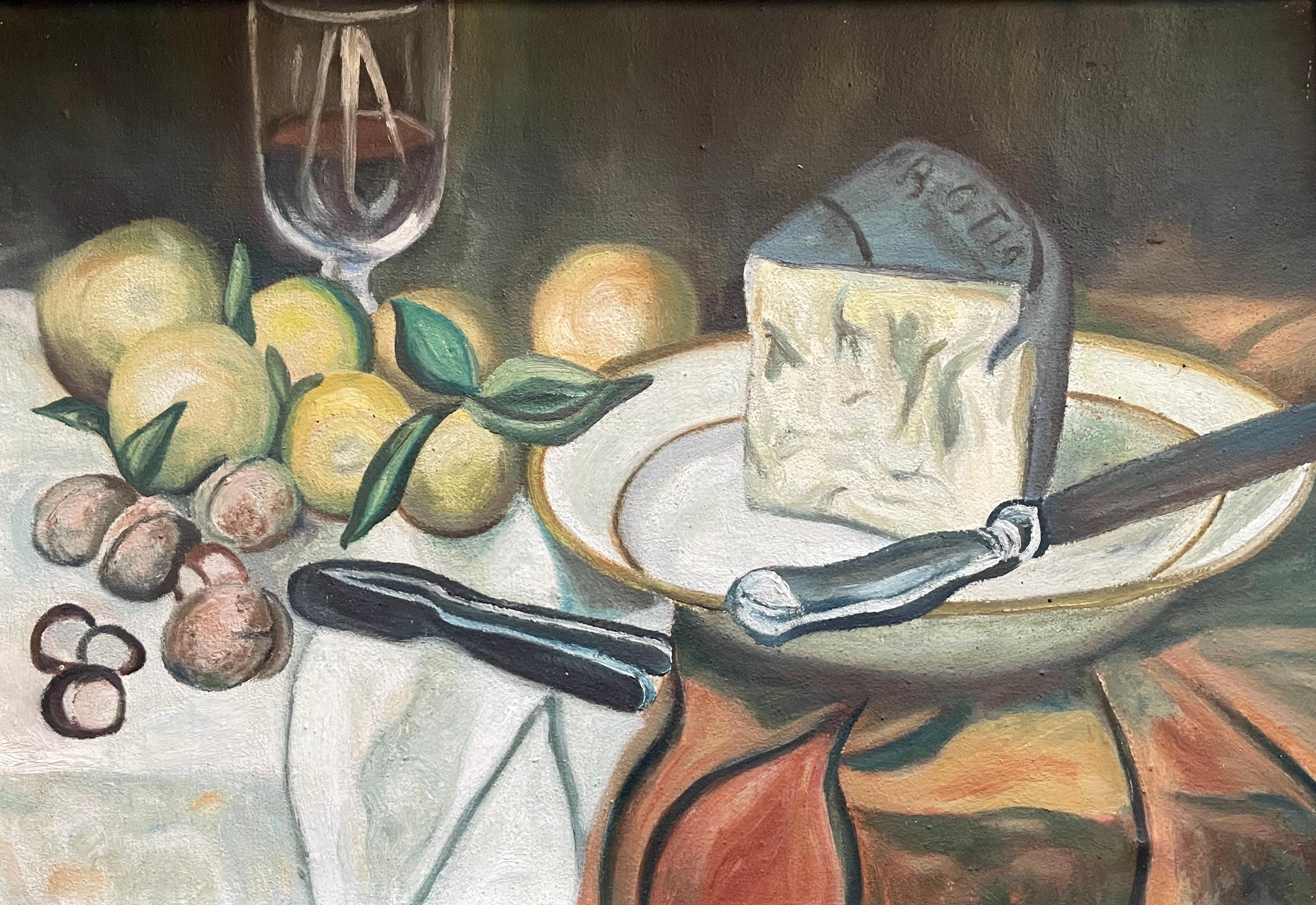 Still-Life Painting de Unknown - Naturaleza muerta, óleo sobre lienzo, mediados del siglo XX