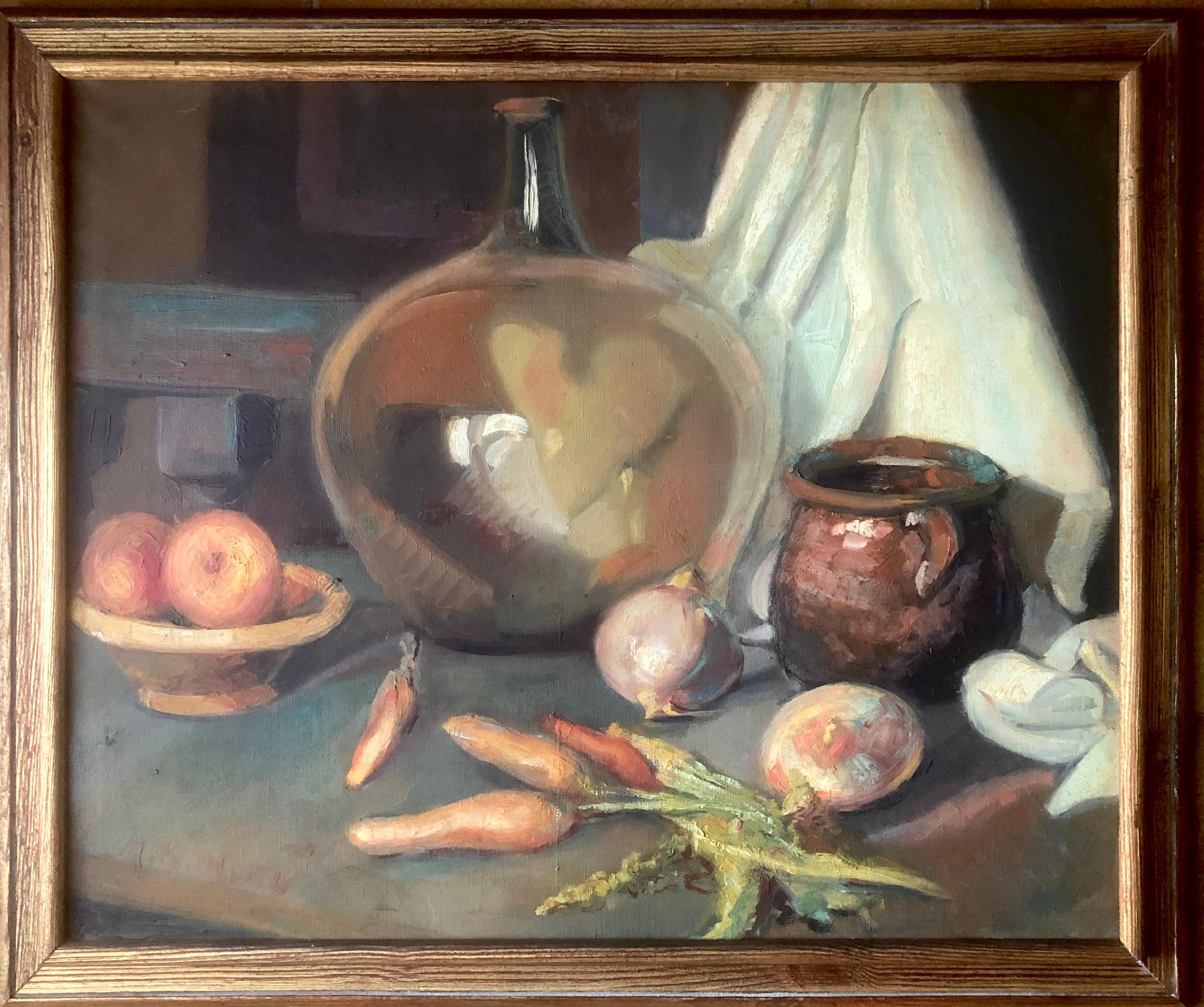 Still life oil on canvas painting - Painting by Unknown