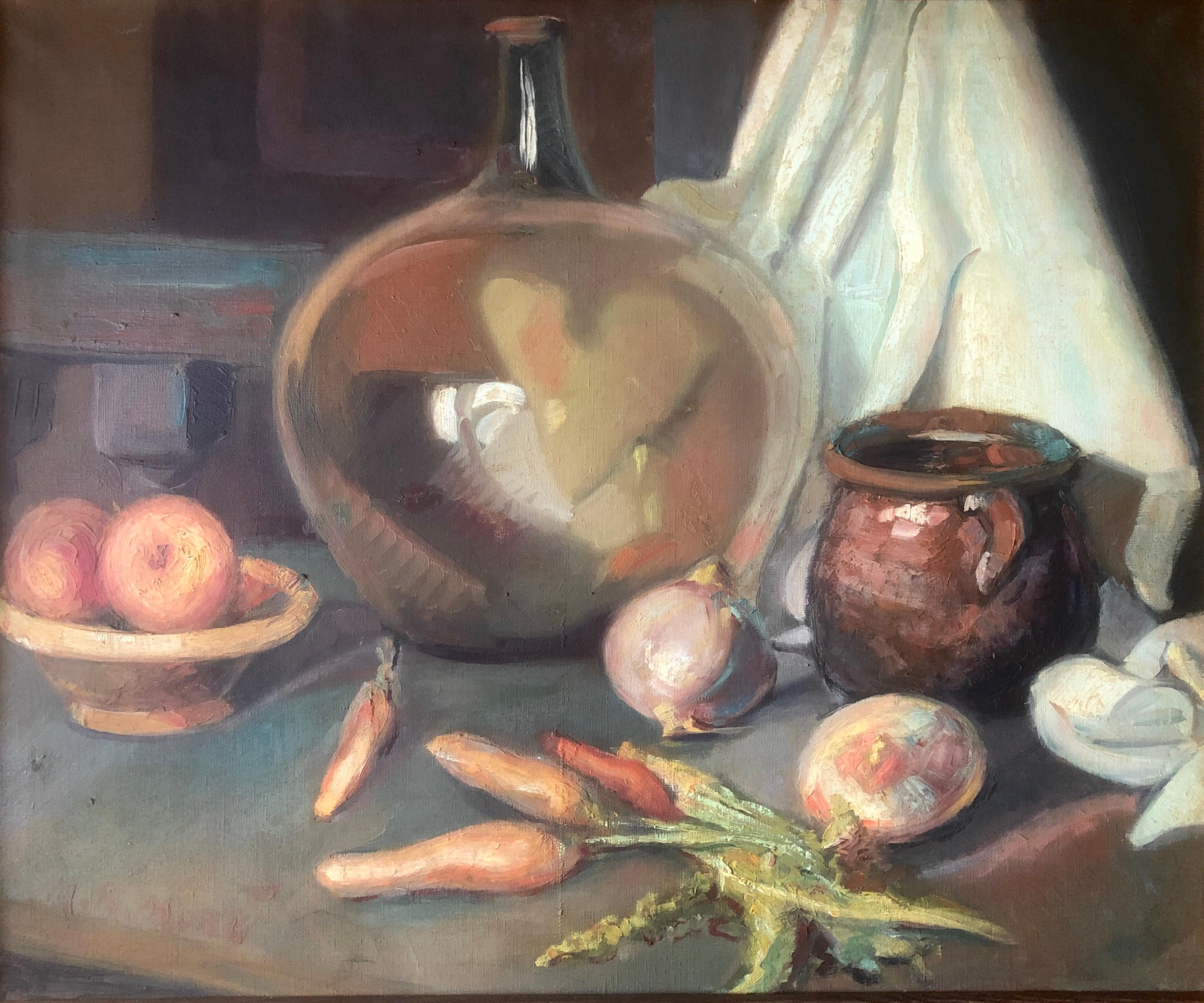 Unknown Still-Life Painting - Still life oil on canvas painting