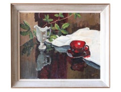 Vintage Impressionniste signé et daté Nature morte peinture à l'huile sur toile