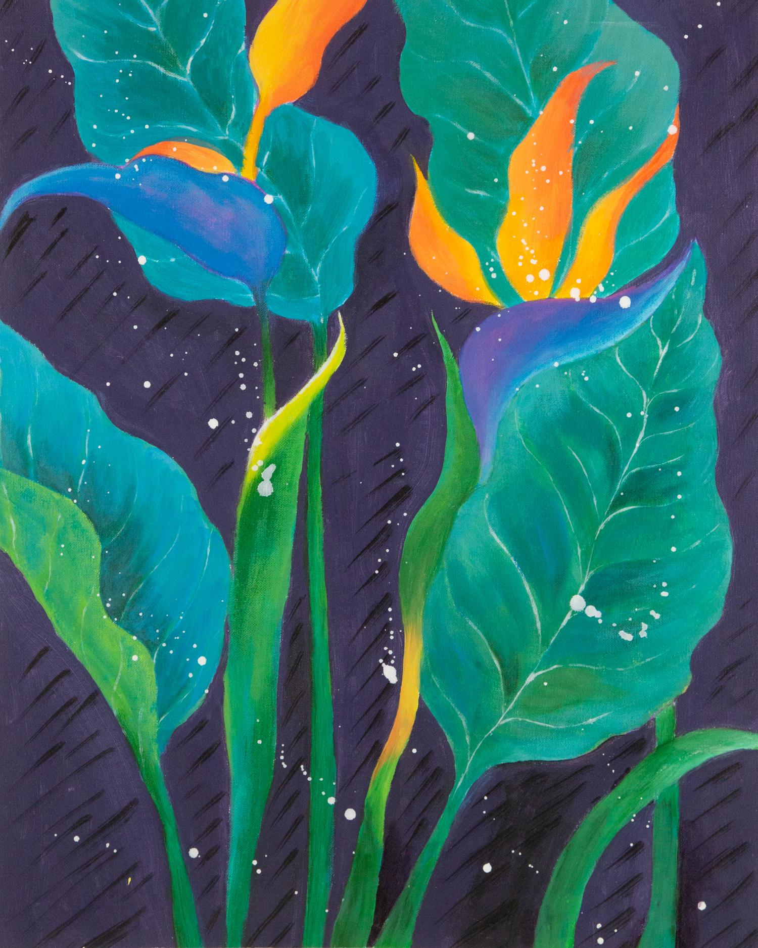 Still Life Original Oil On Canvas "The Crane Flower"