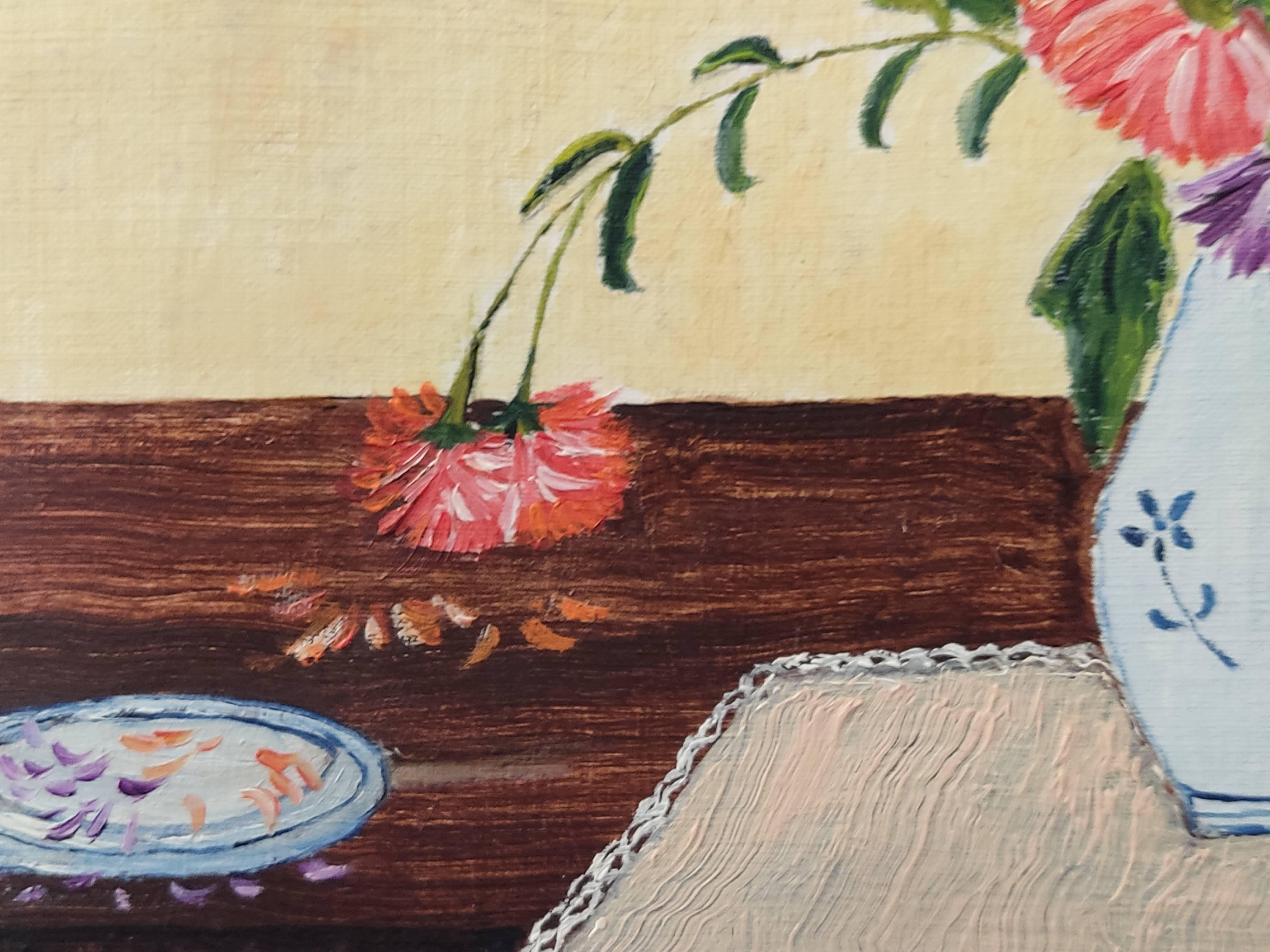 Still Life, Original signed Oil painting, Flowers in Vase, Interior decor - Painting by Unknown