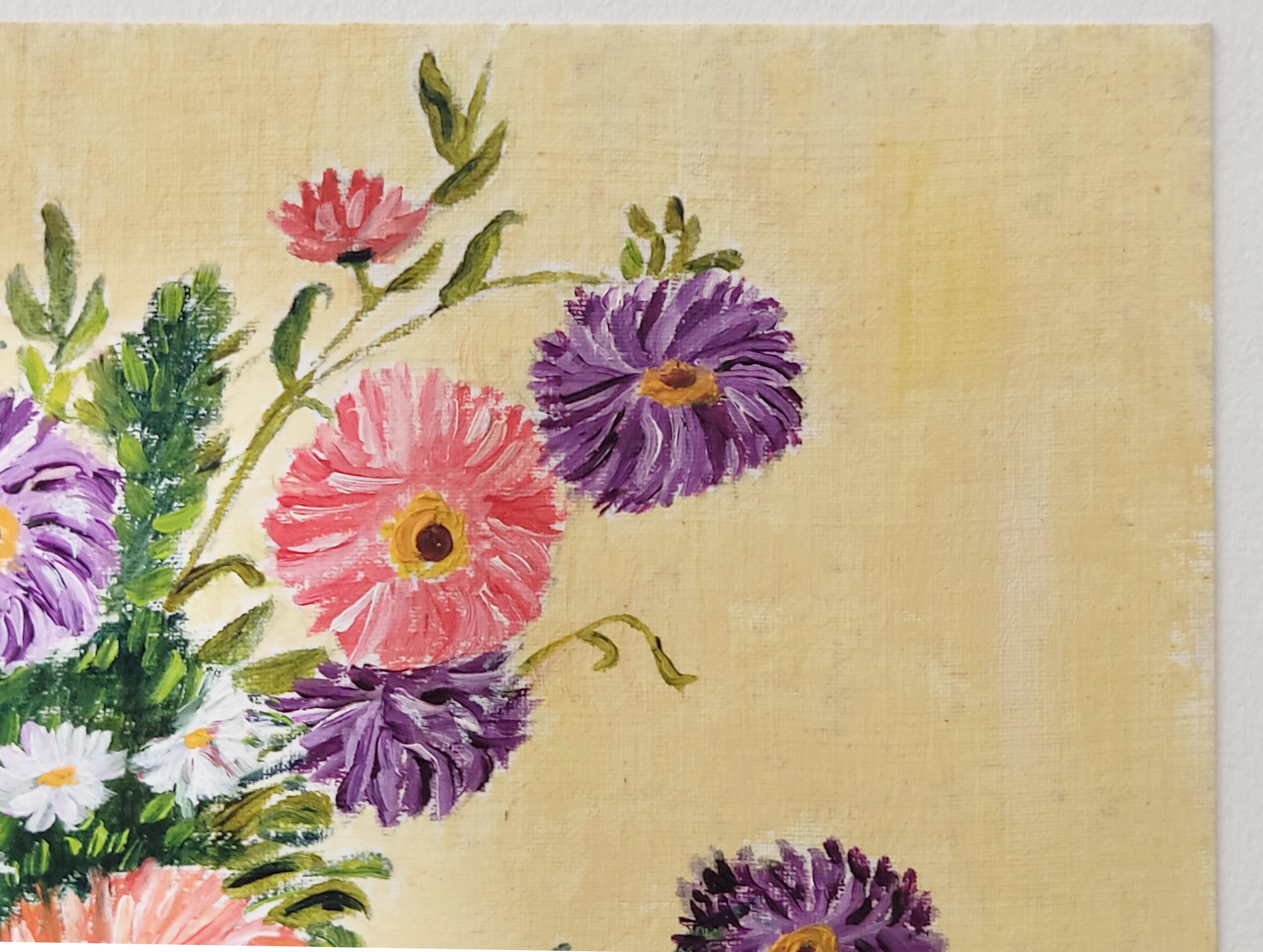 Still Life, Original signed Oil painting, Flowers in Vase, Interior decor - Contemporary Painting by Unknown