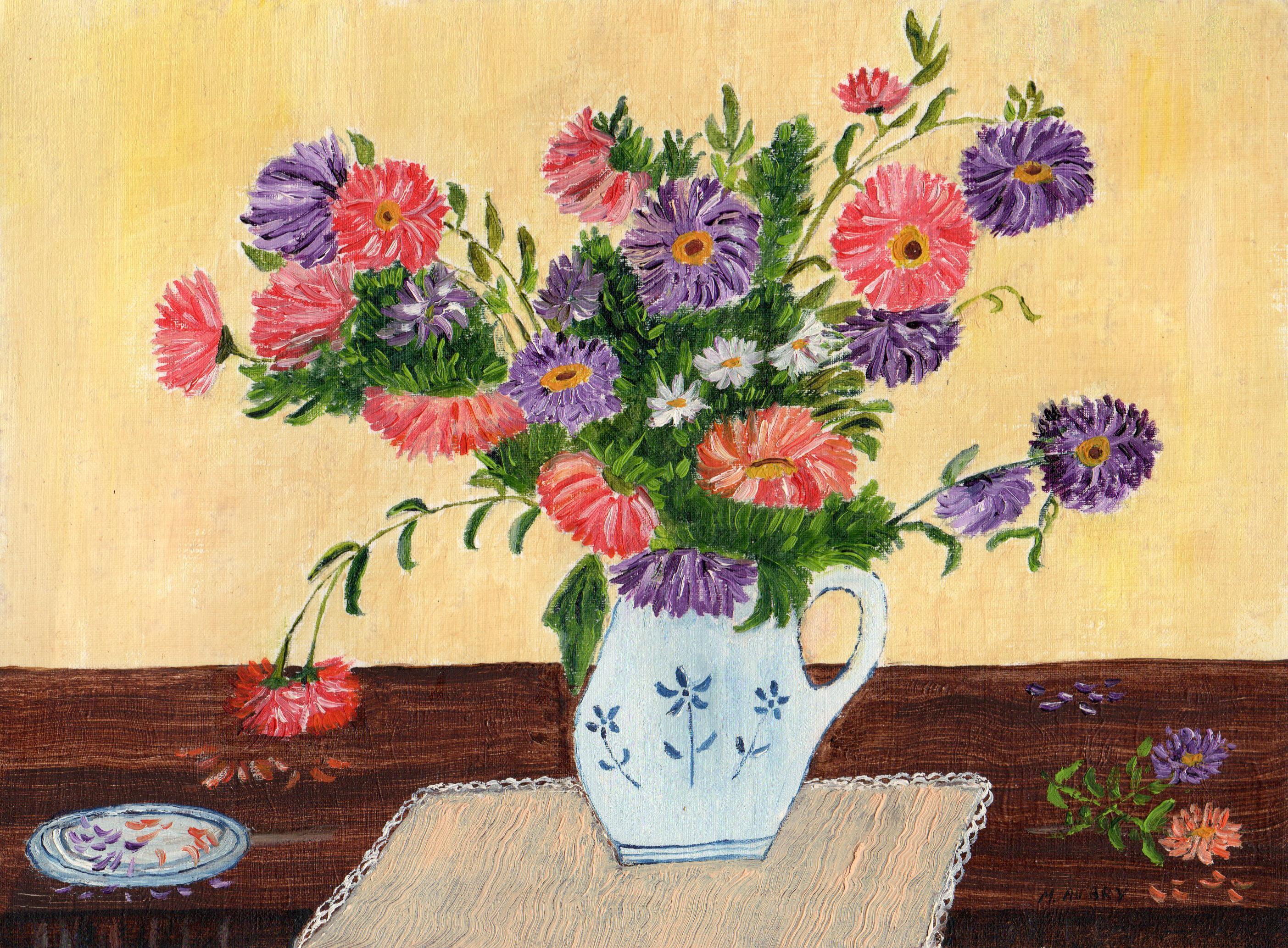 Unknown Still-Life Painting - Still Life, Original signed Oil painting, Flowers in Vase, Interior decor