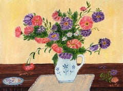 Still Life, Original signed Oil painting, Flowers in Vase, Interior decor