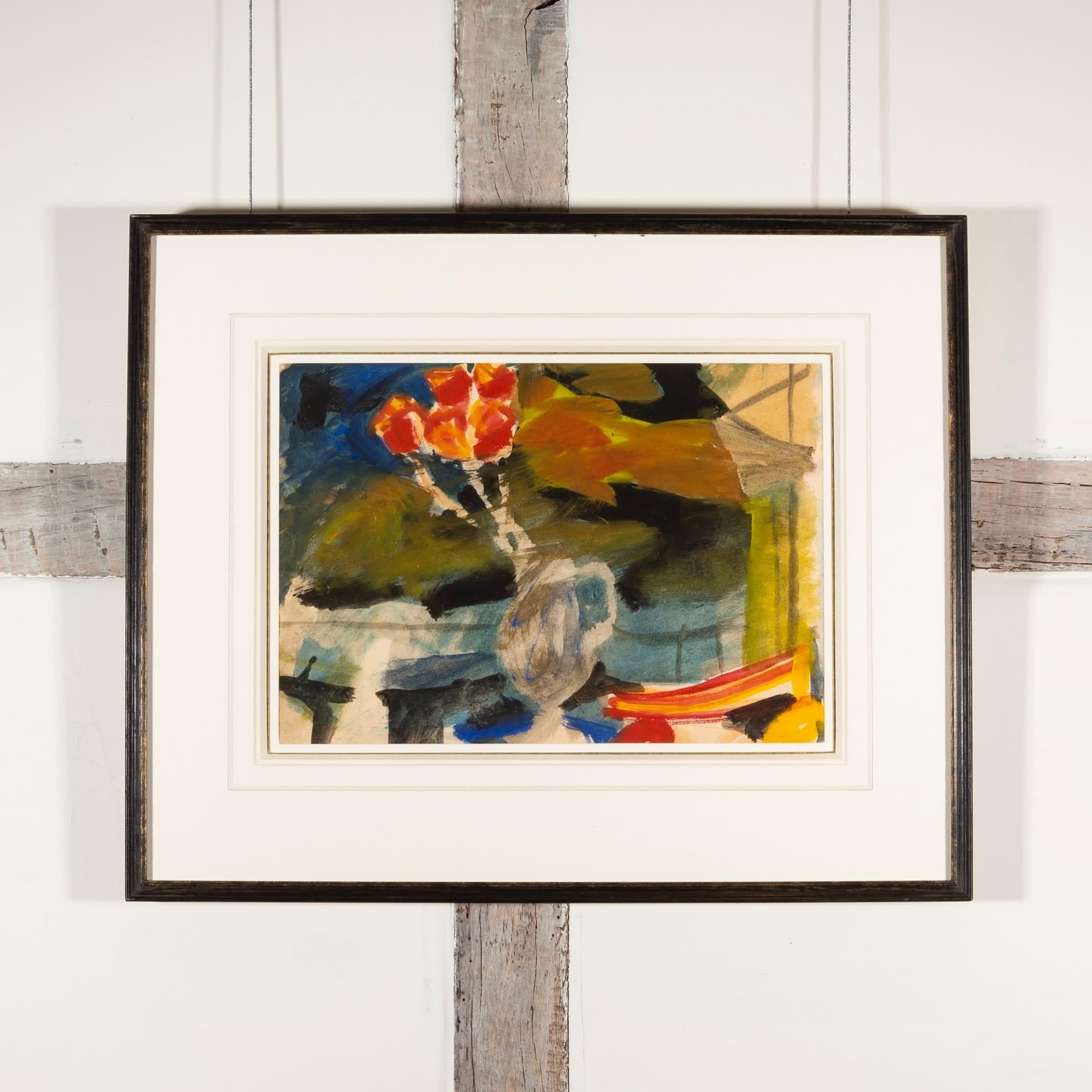 Stillleben, Rot-gelbe Blumen, Gouache-Gemälde von Peter Potworowski, um 1955 – Painting von Unknown