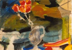 Still Life, Red & Yellow Flowers, Gouache Painting by Peter Potworowski, c 1955