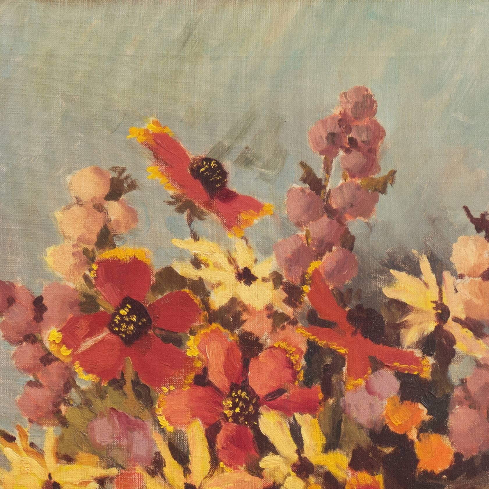 'Still Life, Rust and Jade', American School Spring Flowers  Post-Impressionist  For Sale 2