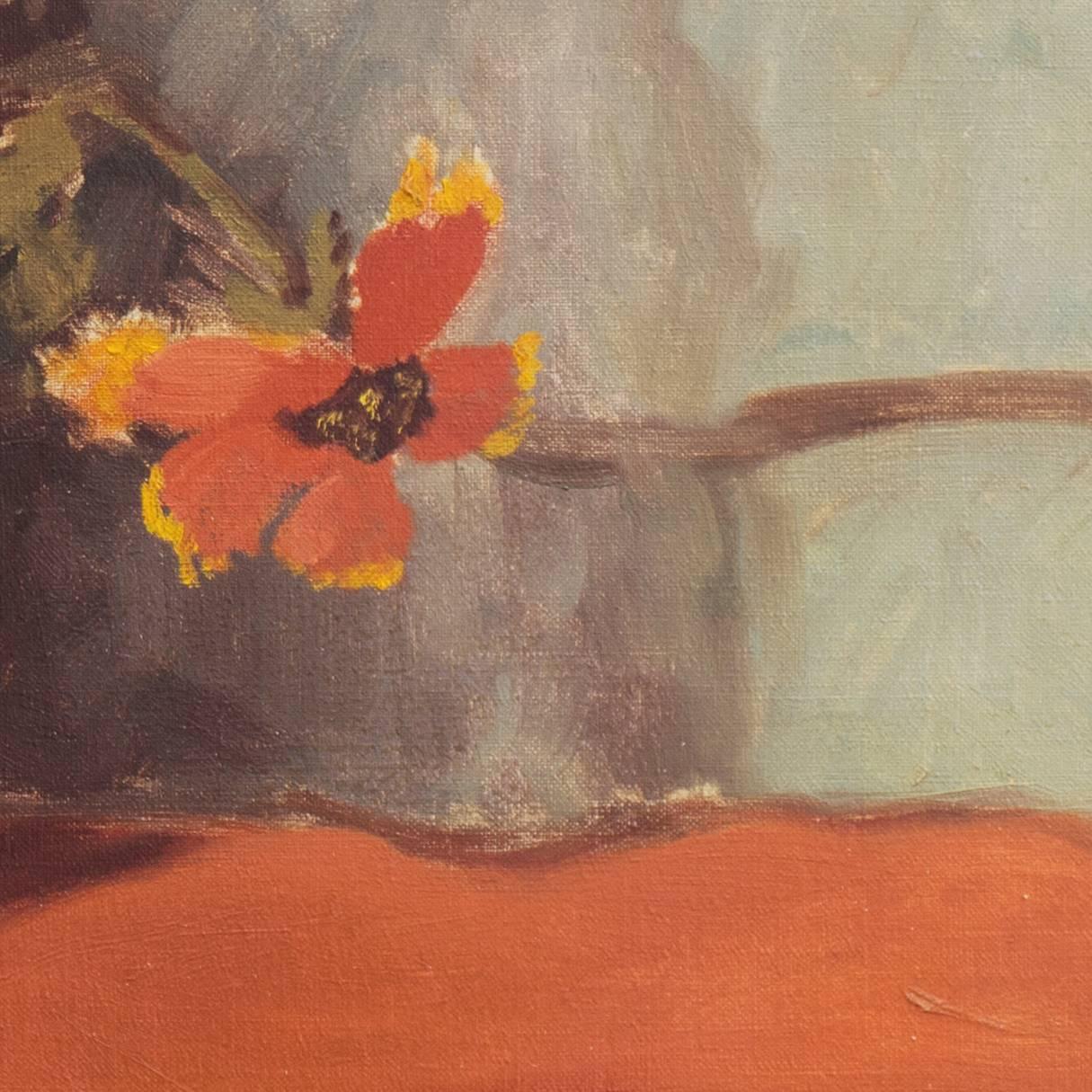 'Still Life, Rust and Jade', American School Spring Flowers  Post-Impressionist  For Sale 3