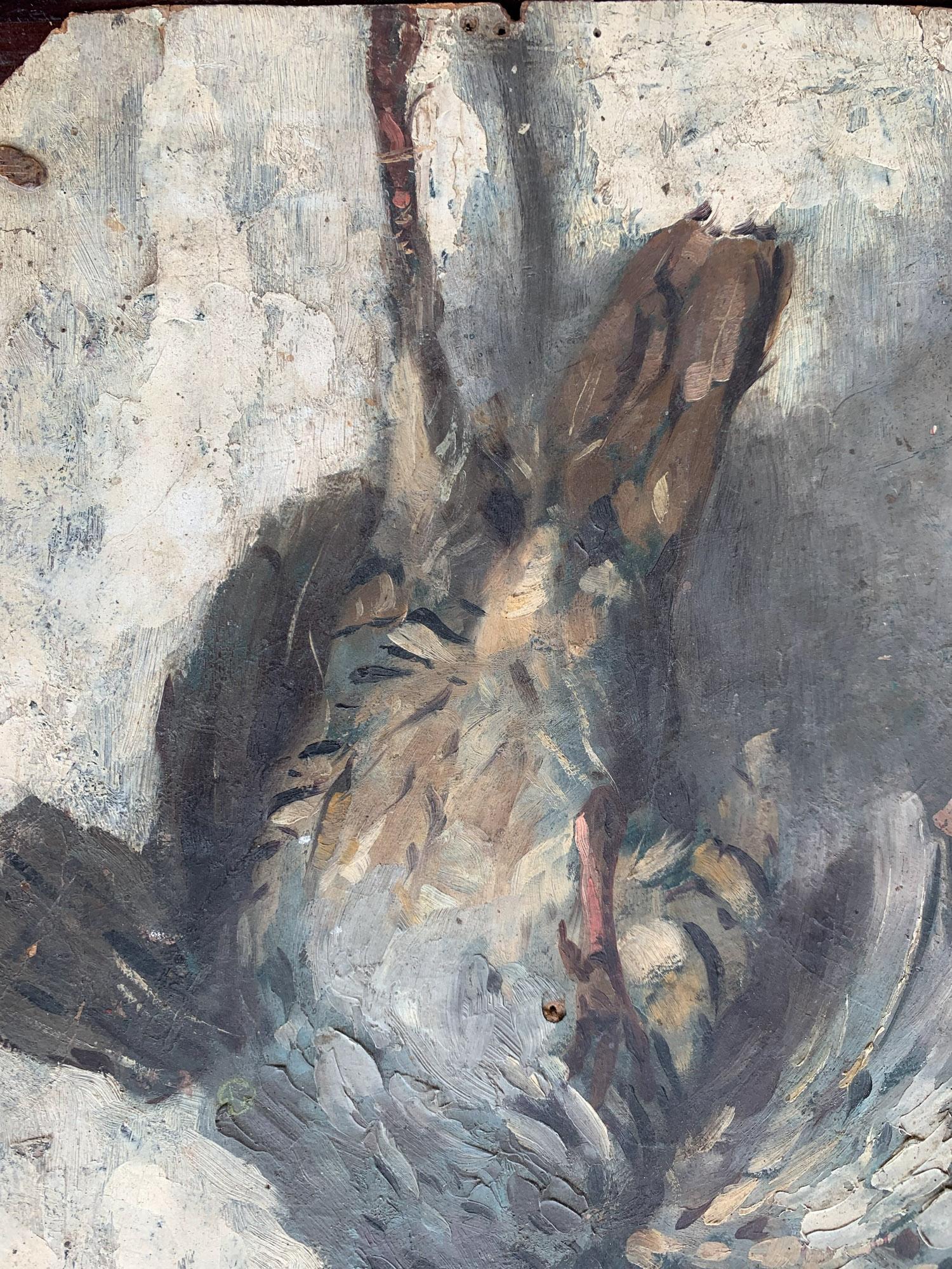 Stillleben Skizze von frisch gepflücktem Wild hängend Öl auf Karton, 23 X 38 Cm im Angebot 5