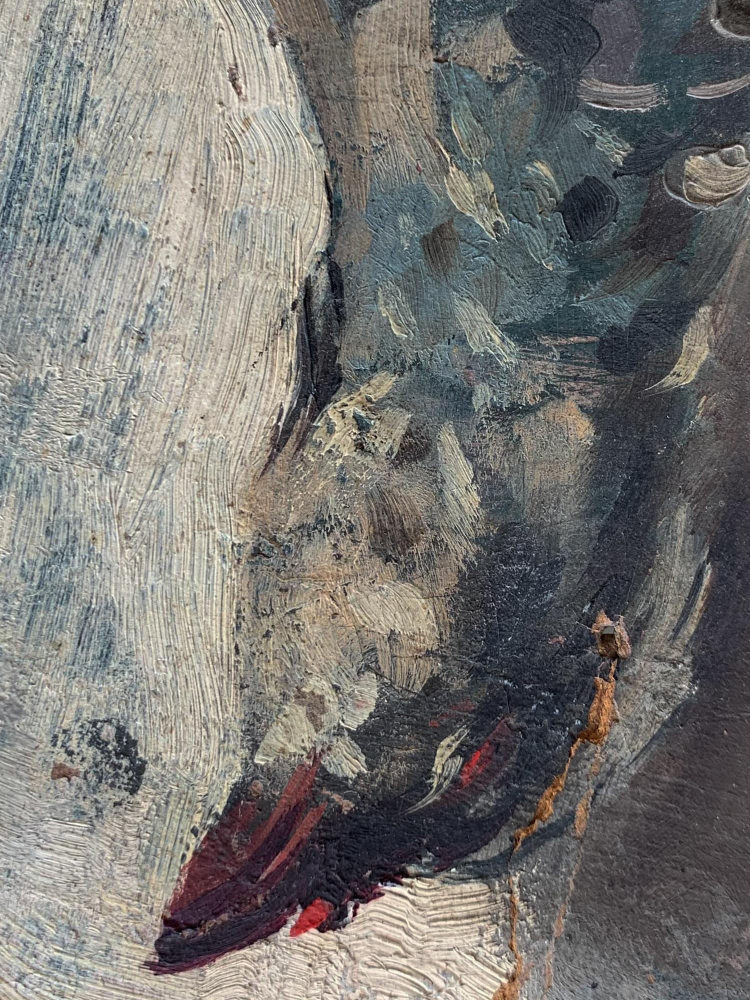 Stillleben Skizze von frisch gepflücktem Wild hängend Öl auf Karton, 23 X 38 Cm (Grau), Still-Life Painting, von Unknown