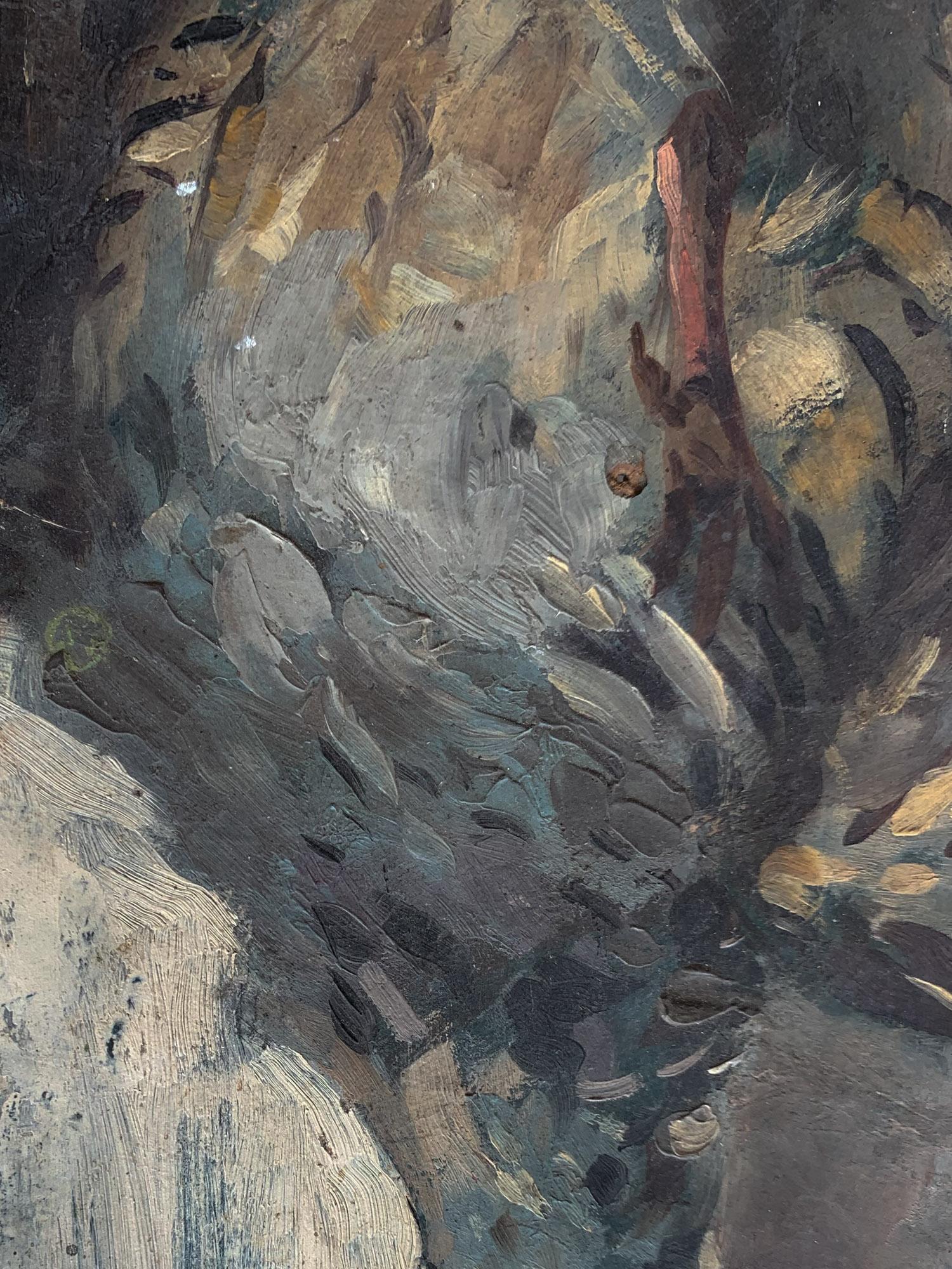 Stillleben Skizze von frisch gepflücktem Wild hängend Öl auf Karton, 23 X 38 Cm im Angebot 1