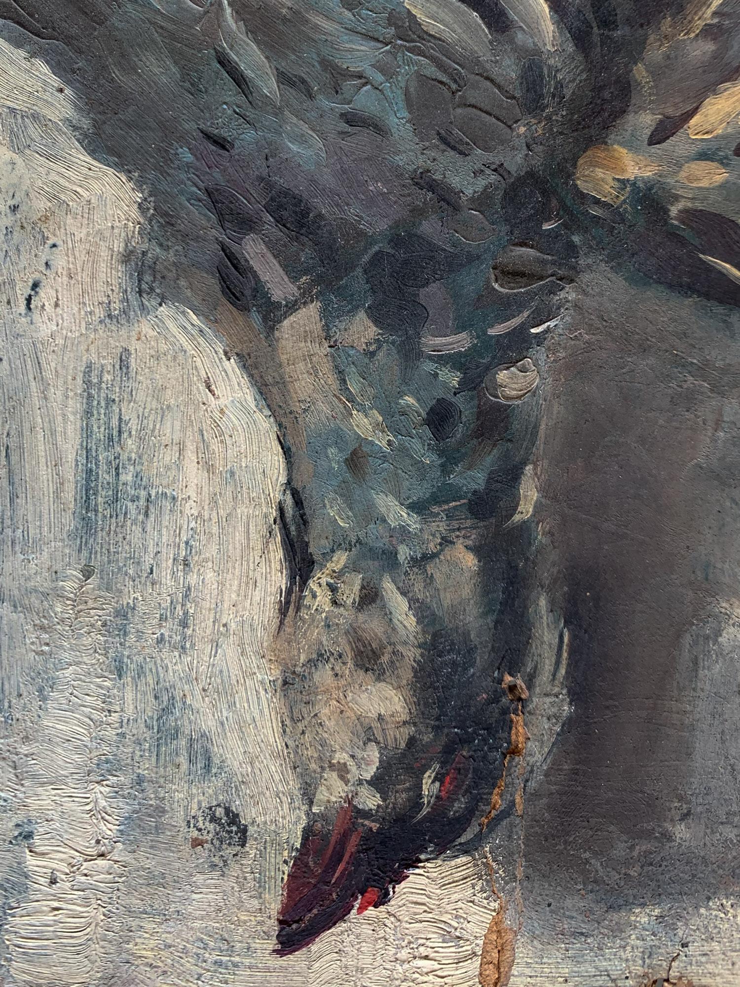 Stillleben Skizze von frisch gepflücktem Wild hängend Öl auf Karton, 23 X 38 Cm im Angebot 2