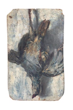 Schizzo di natura morta di selvaggina appena spennata appesa Olio su cartoncino, 23 X 38 Cm