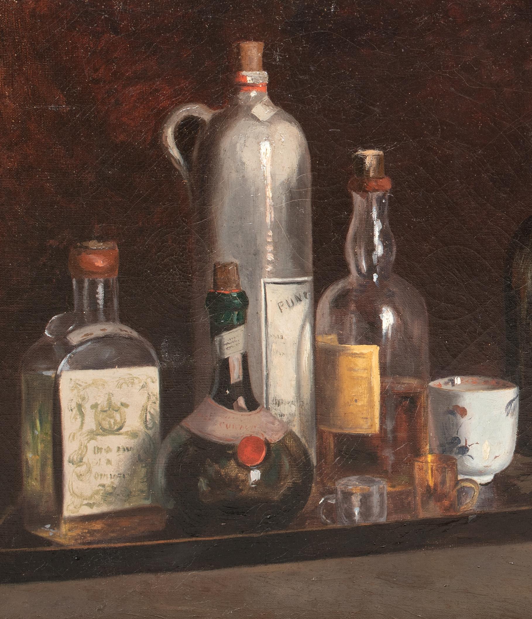 Still Life Study Of Whiskey, Wine & Cognac On A Serving Tray, 19th Century For Sale 2