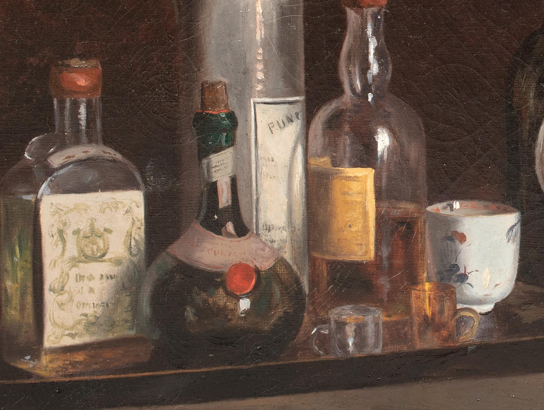 Still Life Study Of Whiskey, Wine & Cognac On A Serving Tray, 19th Century For Sale 3