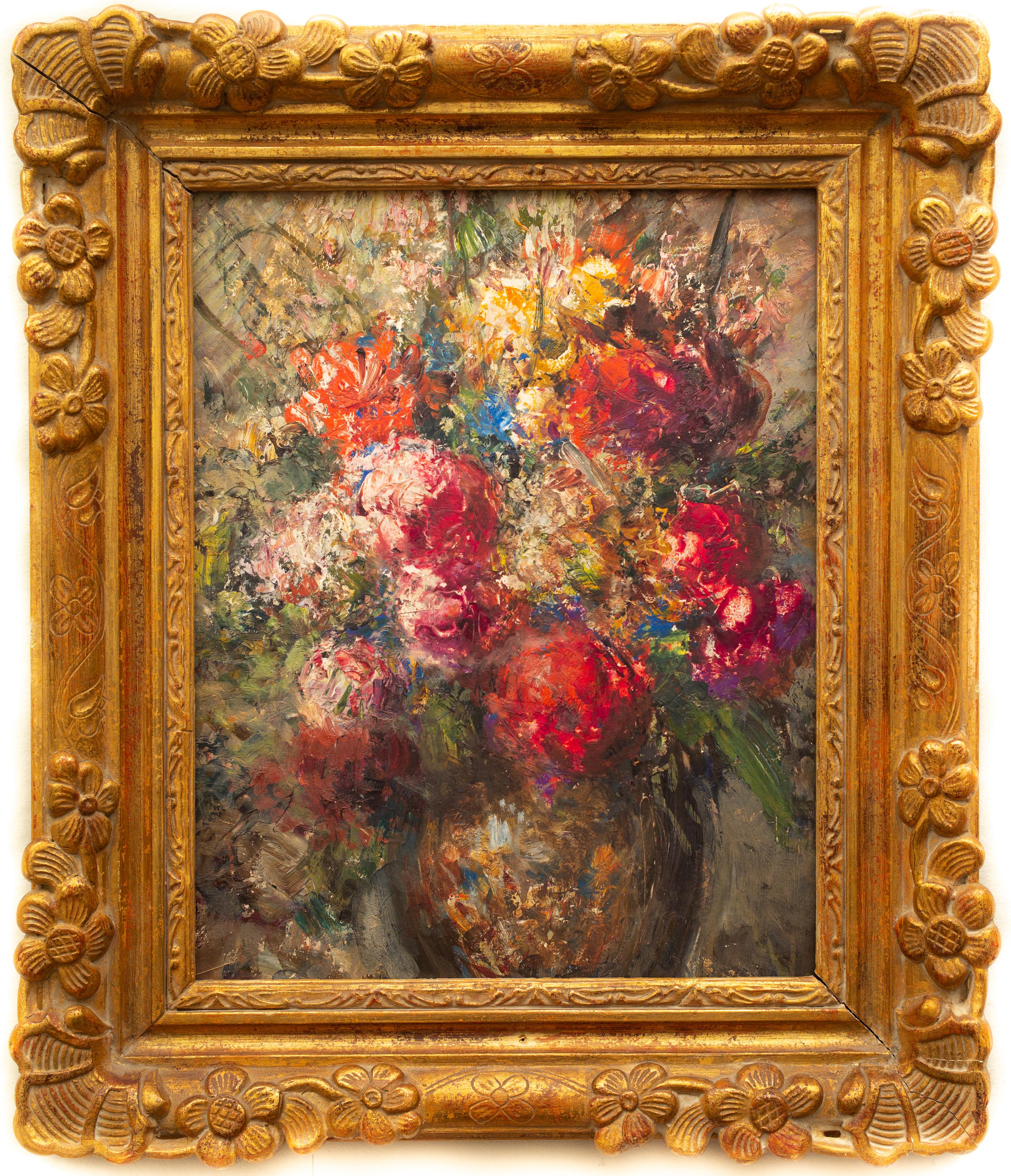 Still Life Vase With Flowers,  1950s, Oil on Board, A Tergo Marked De Pisis 