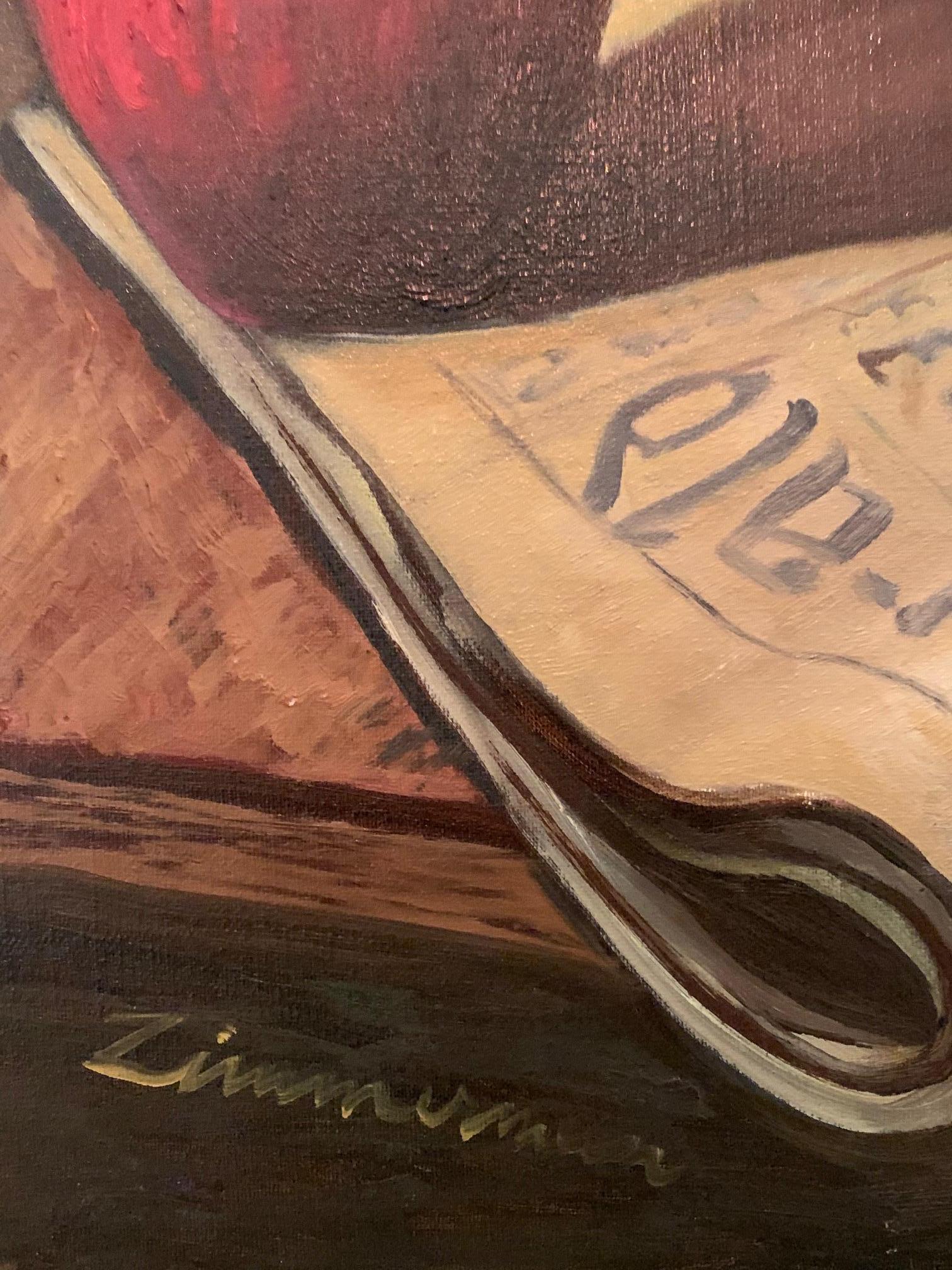 Une pièce originale.

Le tableau est accompagné d'un certificat d'authenticité et d'une lettre d'évaluation.

nature morte avec un journal, huile sur toile.