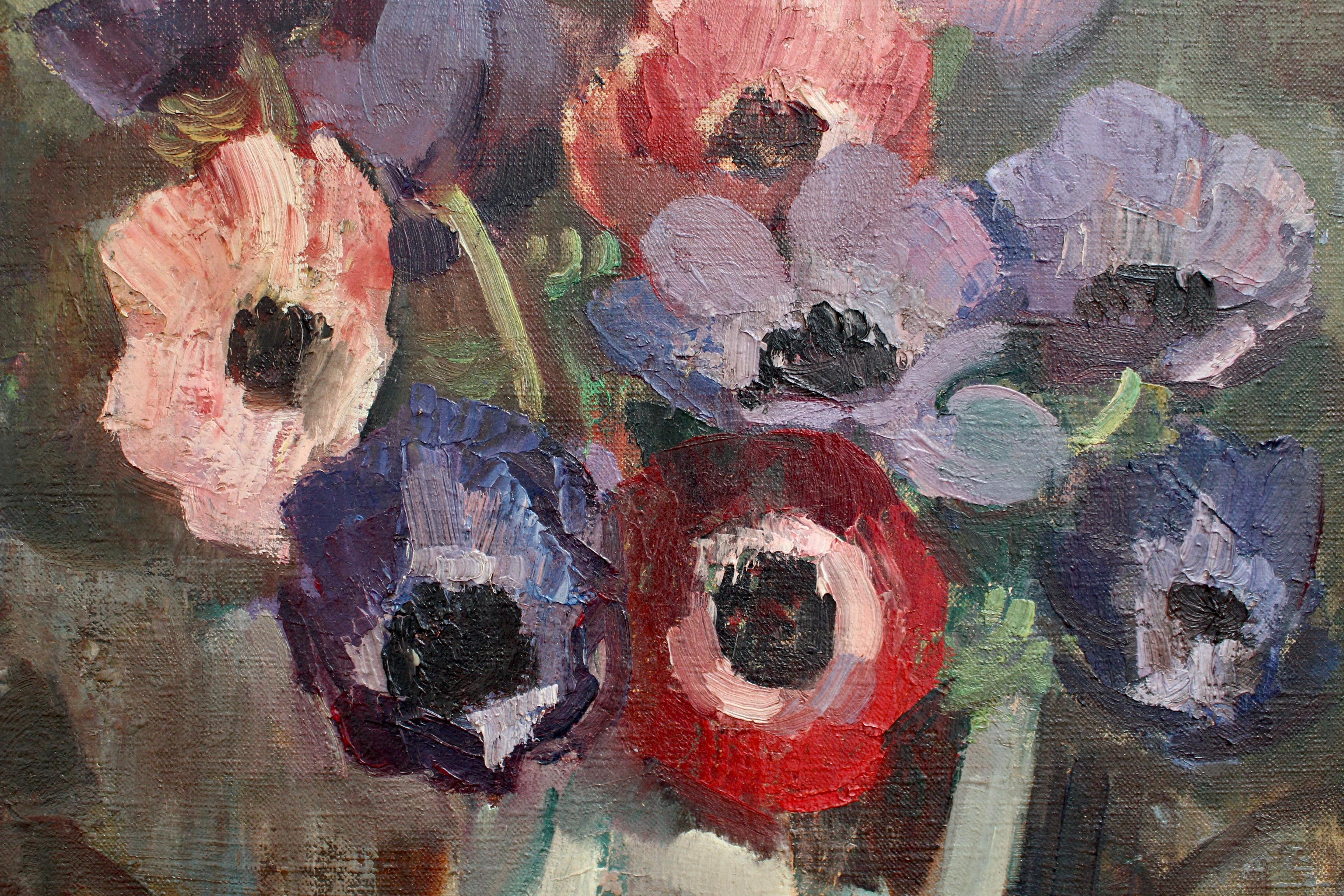 'Still Life with Anemones in Pitcher', French School - Expressionist Painting by Unknown