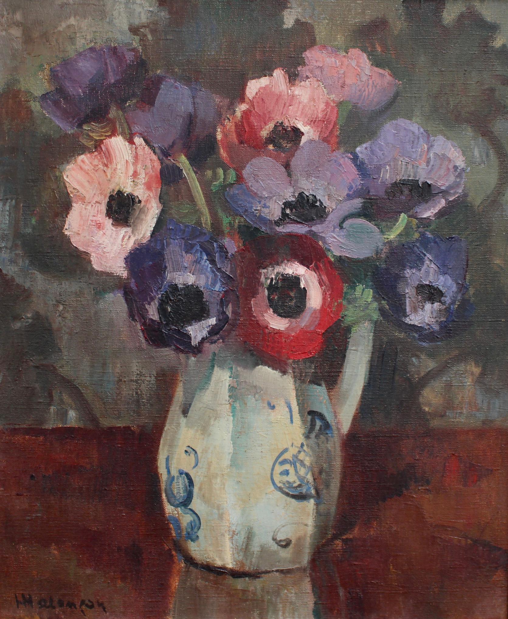 'Still Life with Anemones in Pitcher', French School  - Painting by Unknown