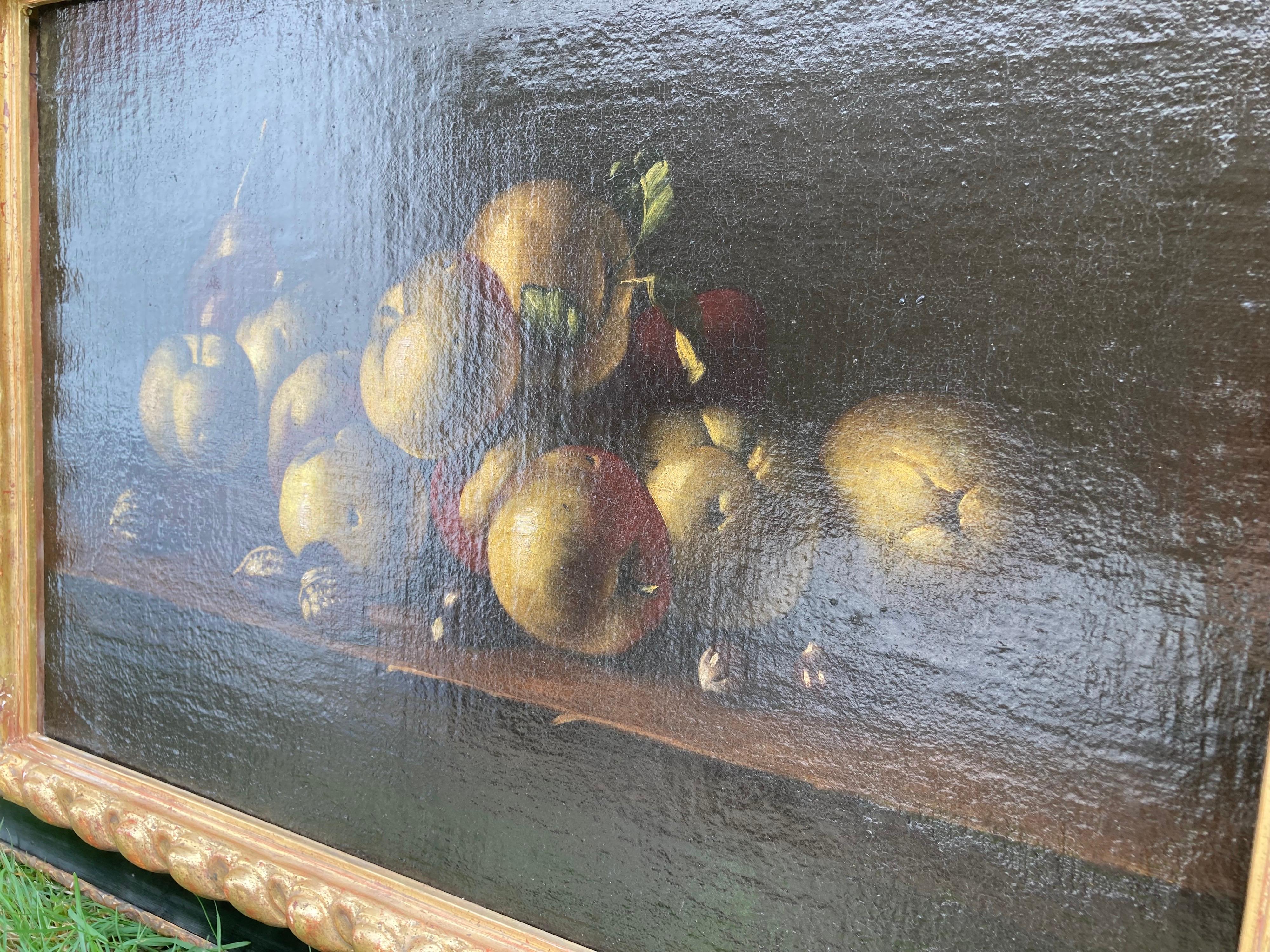 Nature morte avec pommes et noix, 17ème siècle, Vieux Maître, peinture espagnole en vente 1
