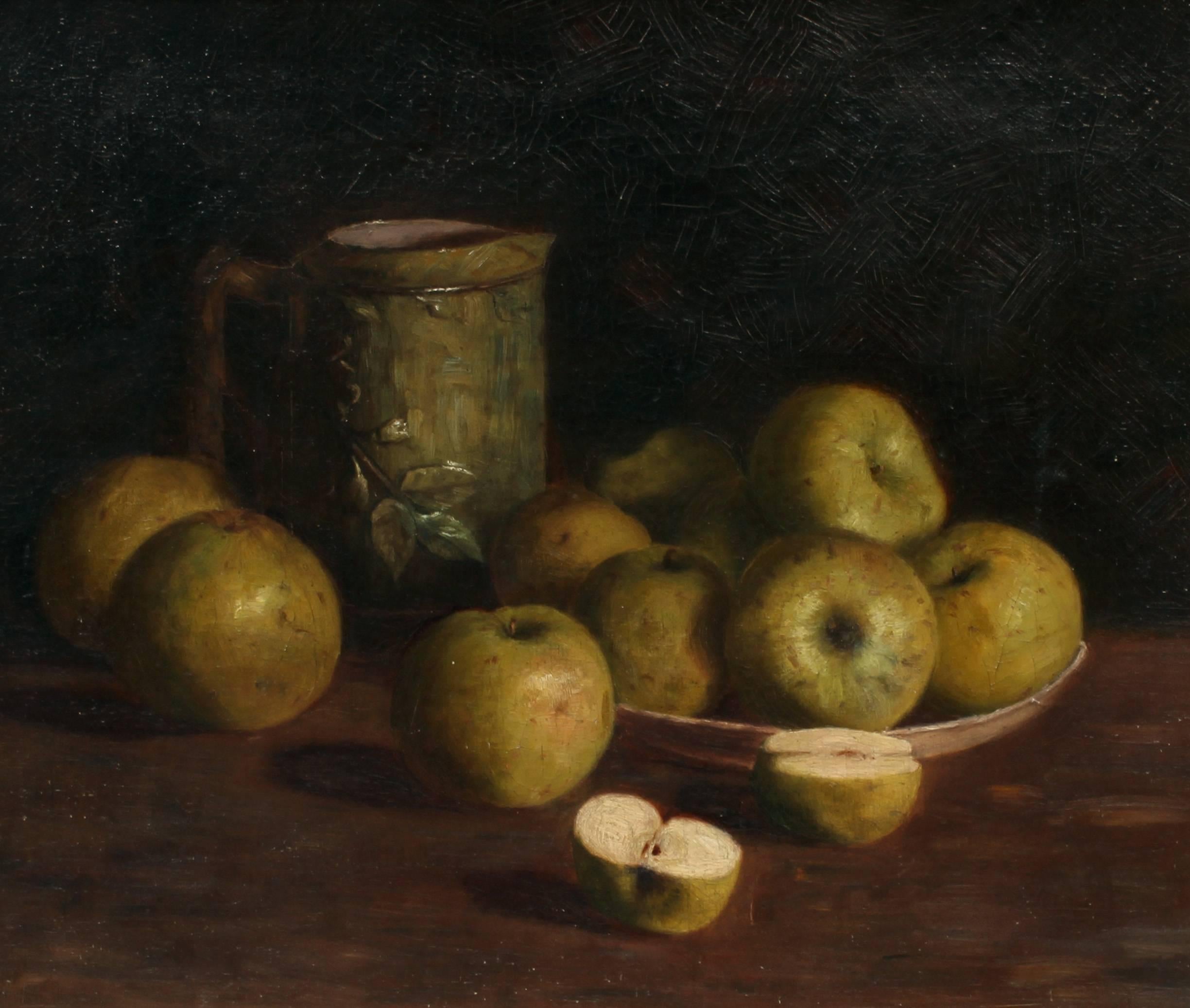 Still Life with Apples and Pitcher - Painting by Unknown