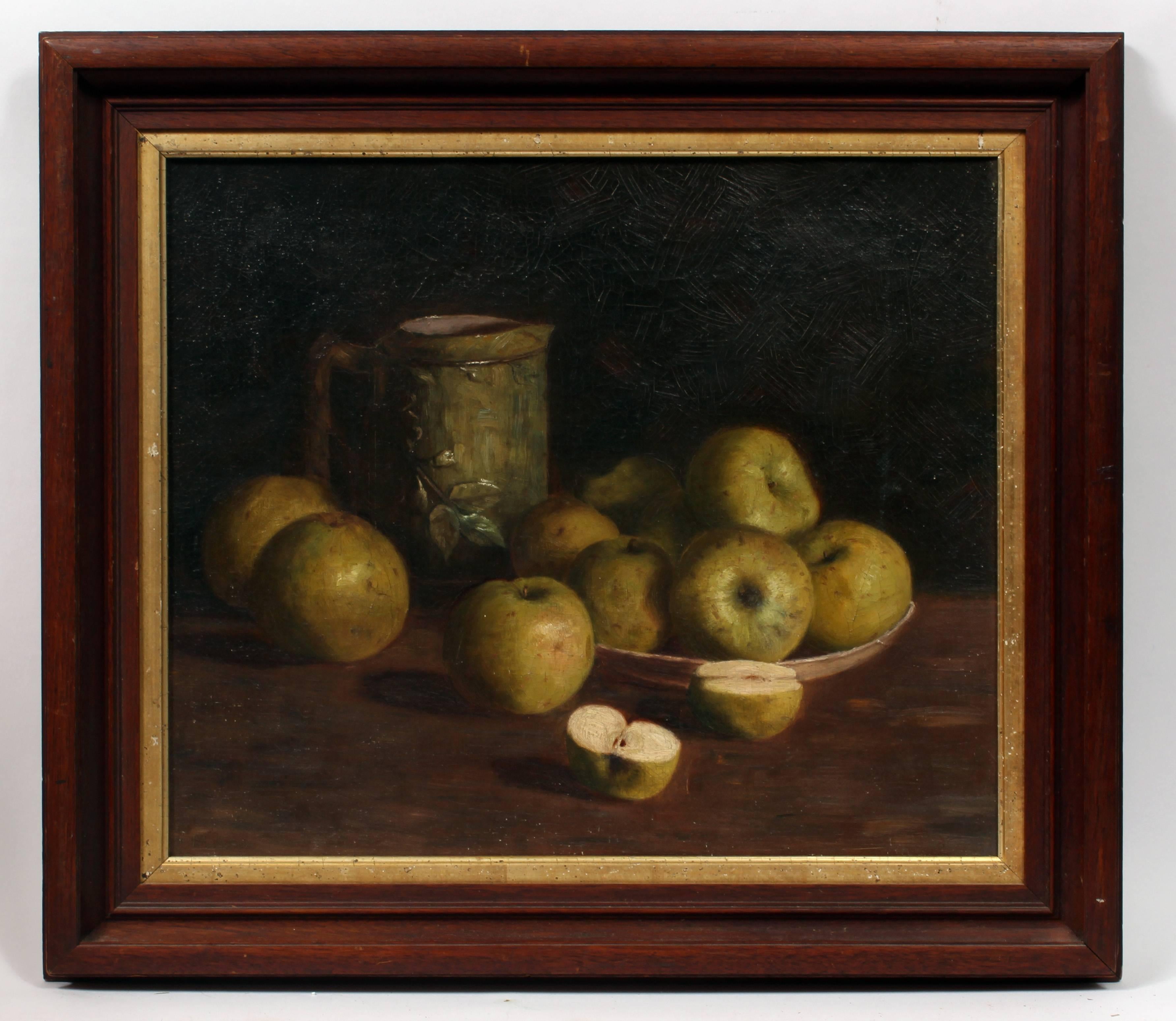 Unknown Still-Life Painting - Still Life with Apples and Pitcher