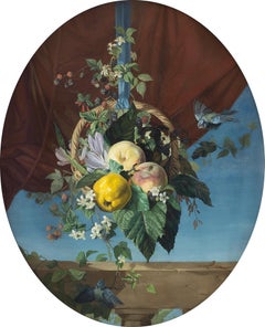 Nature morte avec panier de fruits et oiseaux