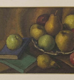 Still Life with Books and Pears - Oil Paint - Mid-20th Century