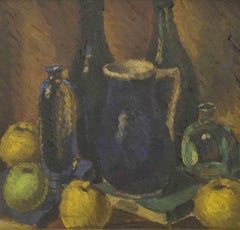 Still Life with Bottles and Books - Oil Painting - Mid-20th Century