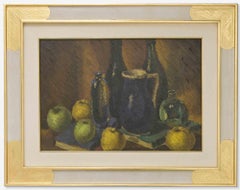 Still Life with Bottles and Books - Oil Painting - Mid-20th Century