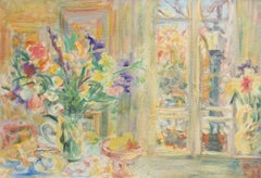 'Still Life with Bouquet and French Door', French School