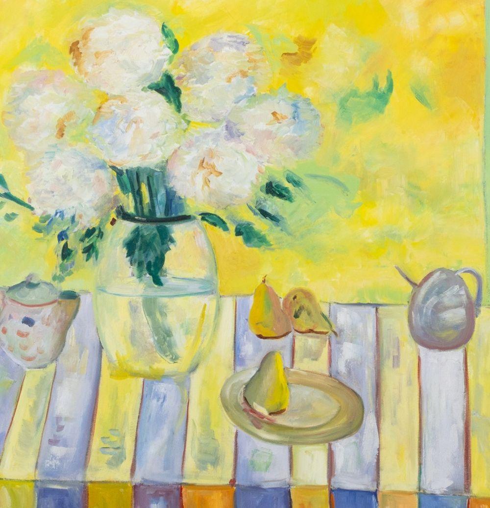 Stilleben mit Blumenstrauß und Birnen (Impressionismus), Painting, von Unknown