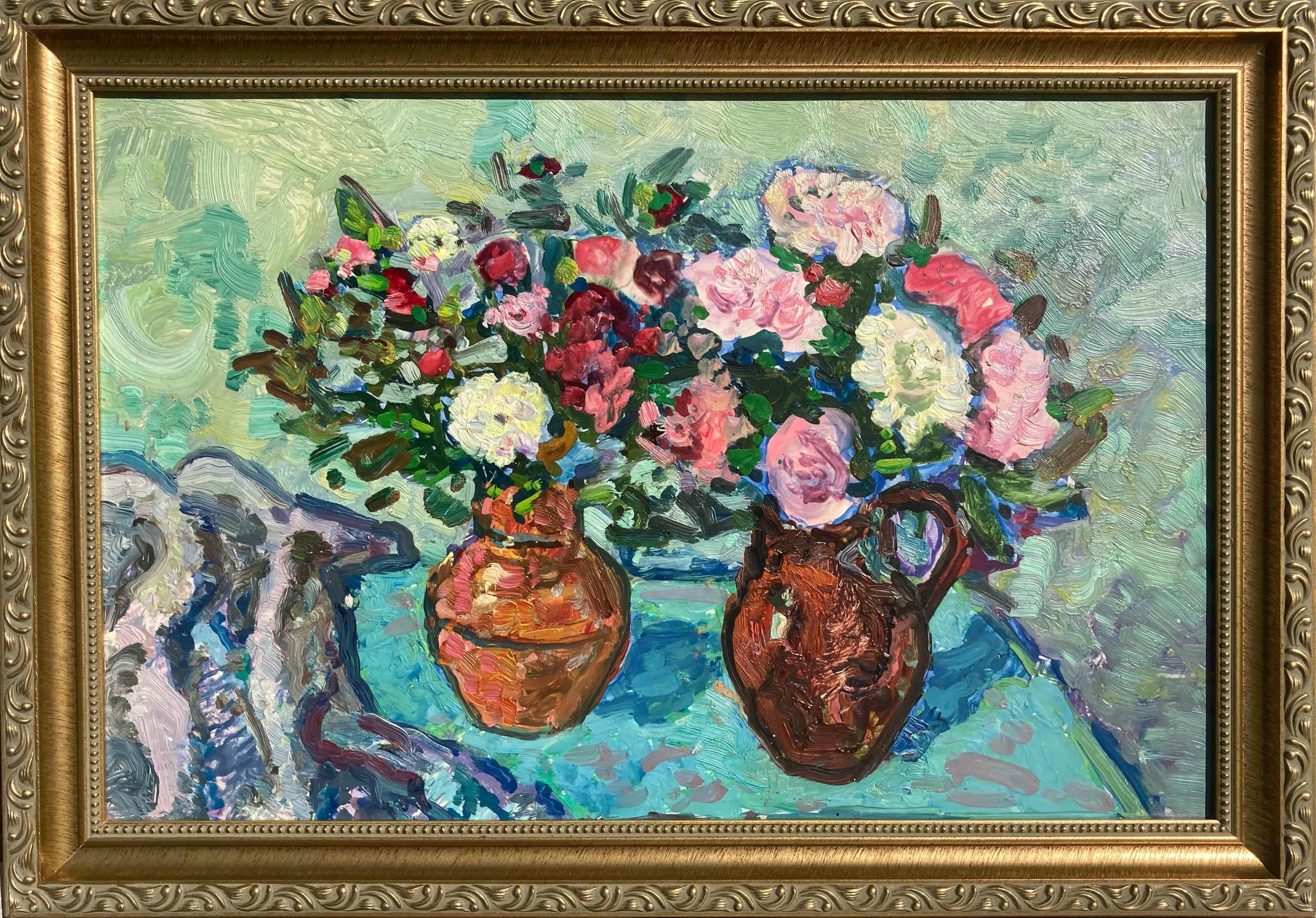 Unknown Still-Life Painting - Still Life With Bouquets (Ukrainian, signed)