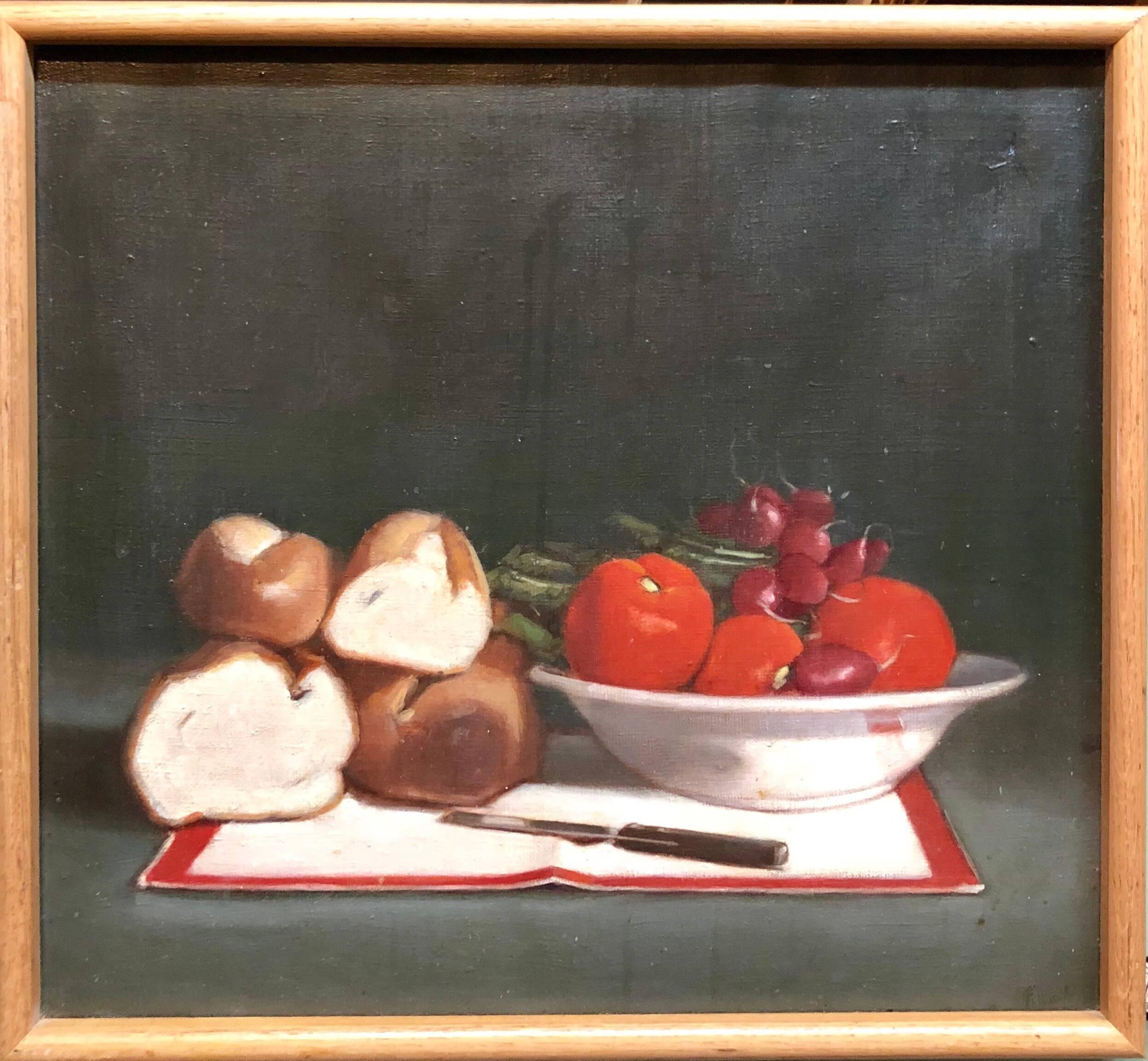 Bodegón con pan y verduras Pintura al óleo