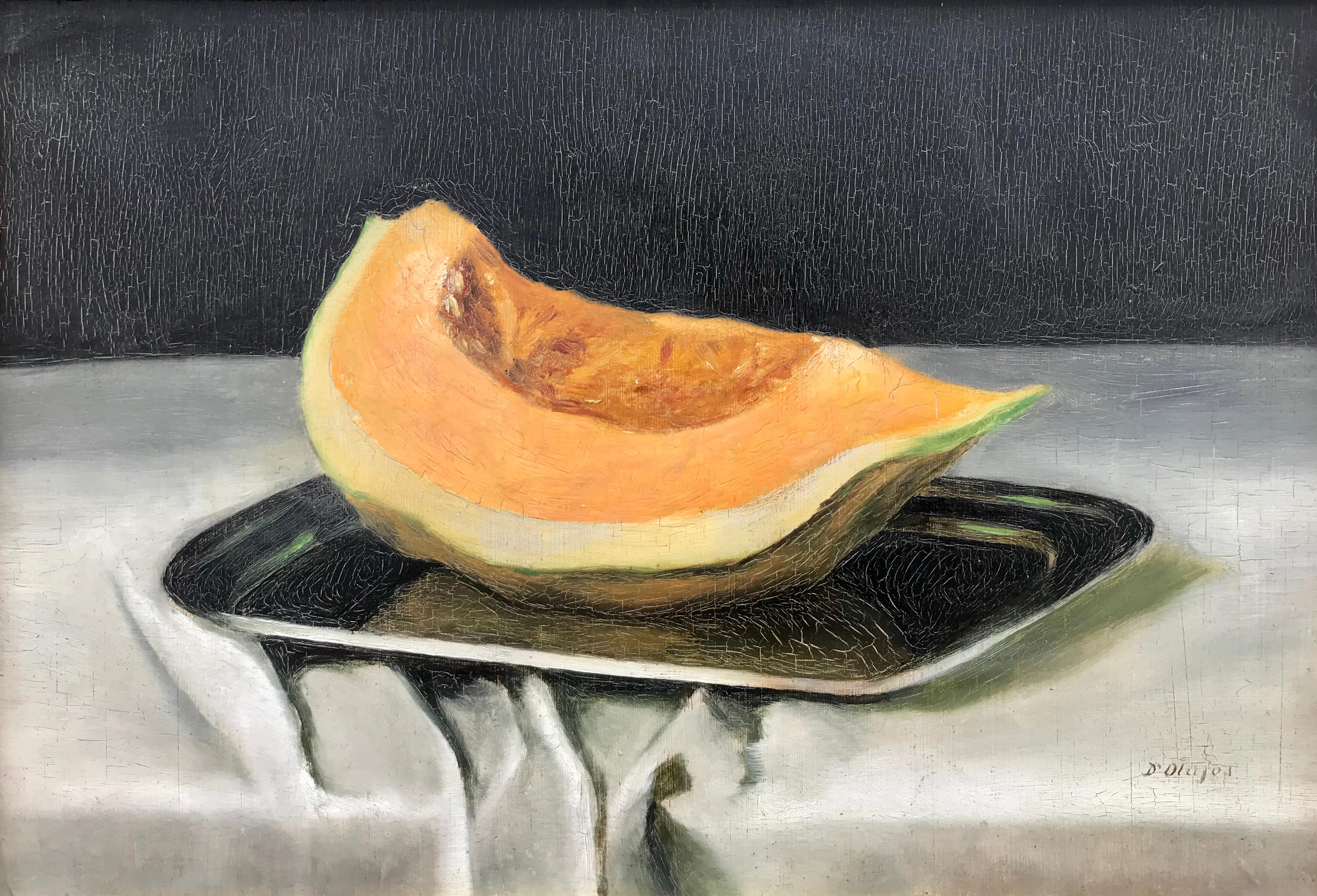“Still life with Cantaloupe” - Painting by Unknown