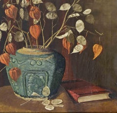 Still Life with Chinese Lanterns and a Book - Painting - mid-20th Century