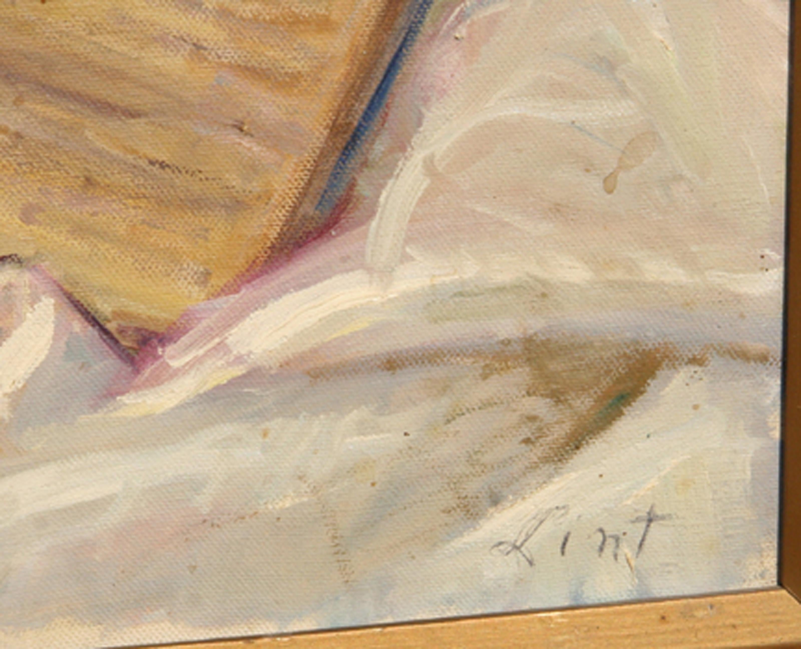 Stillleben mit Kupferkessel und Obst, Öl auf Leinwand von Adela Smith Lintelmann im Angebot 1