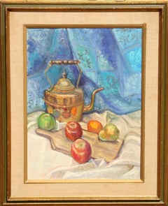 Vintage Still Life with Copper Kettle and Fruit, Oil on Canvas by Adela Smith Lintelmann
